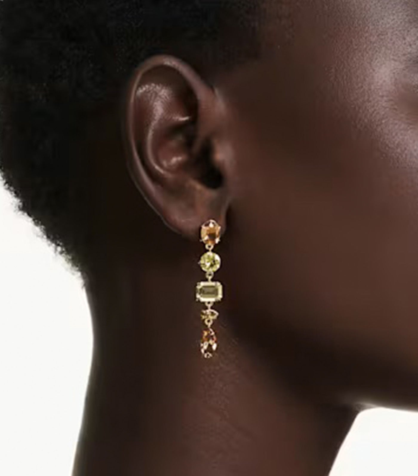 Gema Drop Earrings Asymmetrical Design, Mixed Cuts, Long, Yellow, Gold-Tone Plated