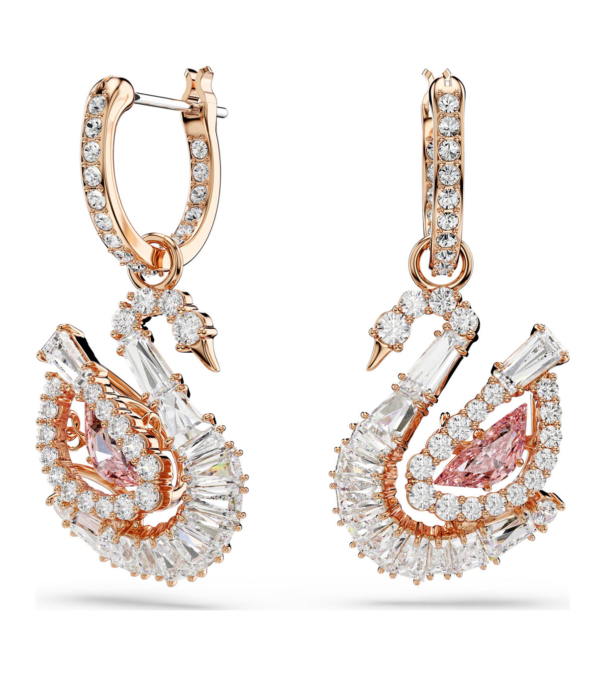 Swan Drop Earrings Pavé Swan 18K Rose Gold Finish Pink