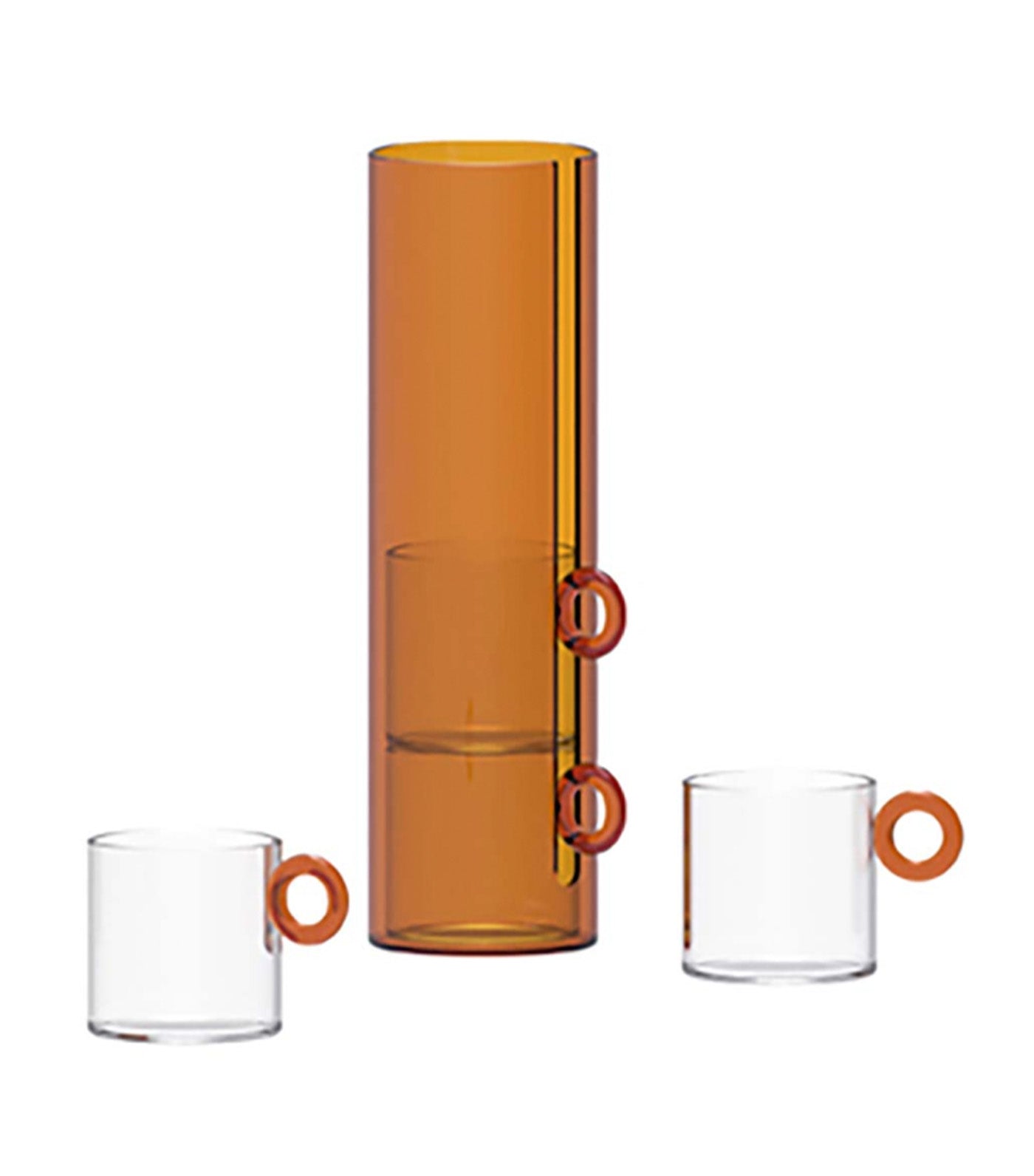 WD Lifestyle Olimpia Set 4 Cups in Borosilicate Glass with Ring Sleeve Amber
