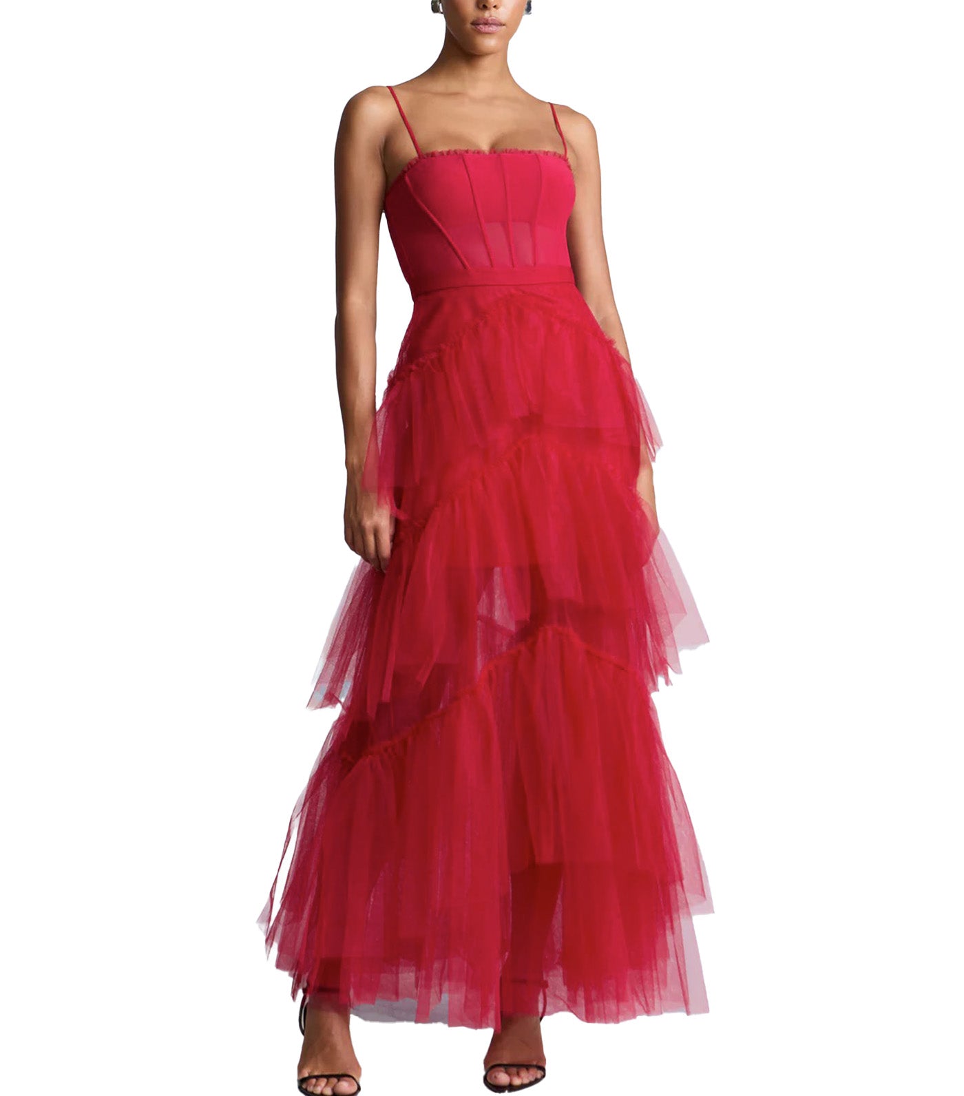 Oly Tiered Ruffle Tulle Evenin 9391 Chilli Pepper