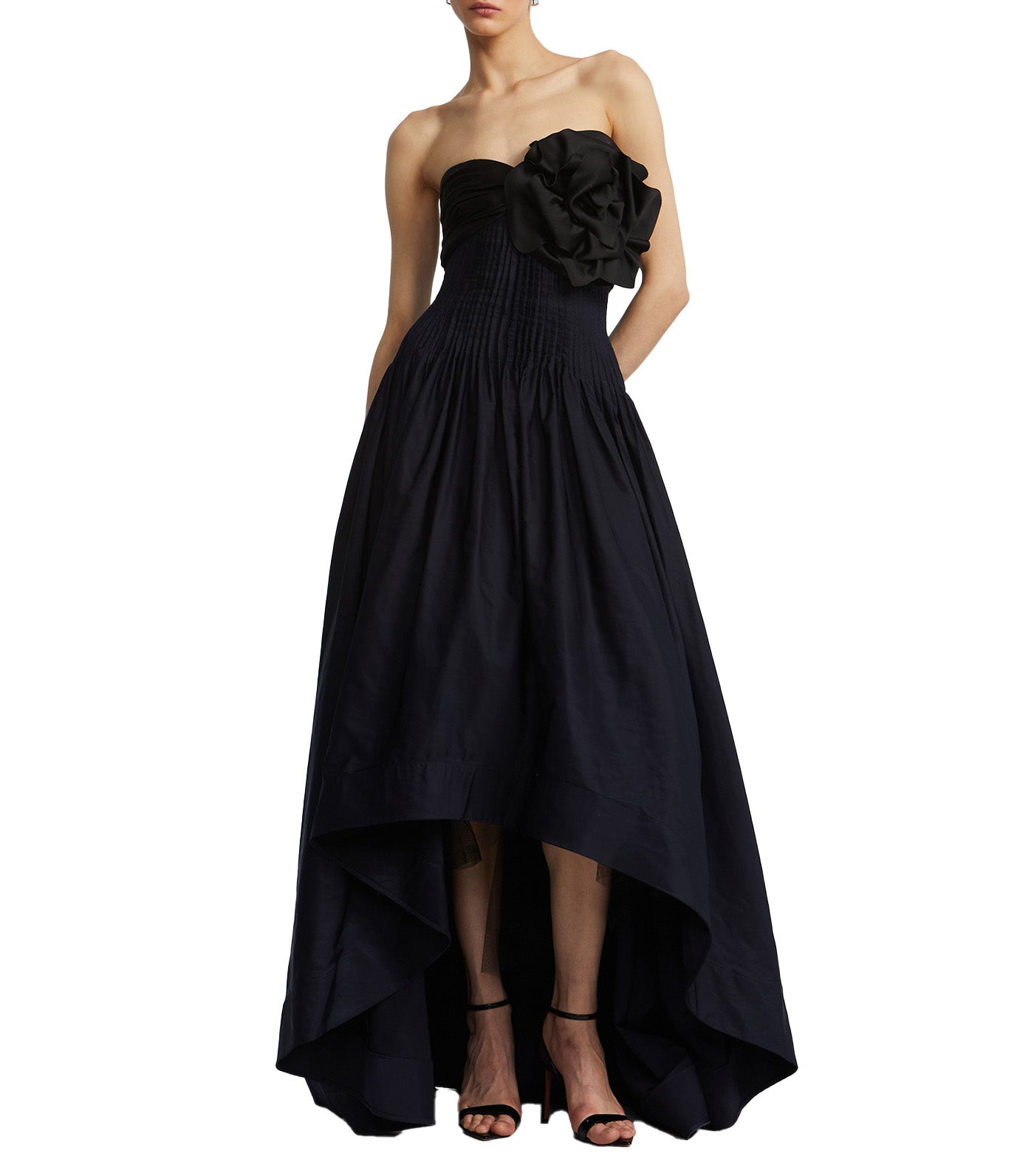 High Low Gown With Flower 9407 Black & Sky Captain
