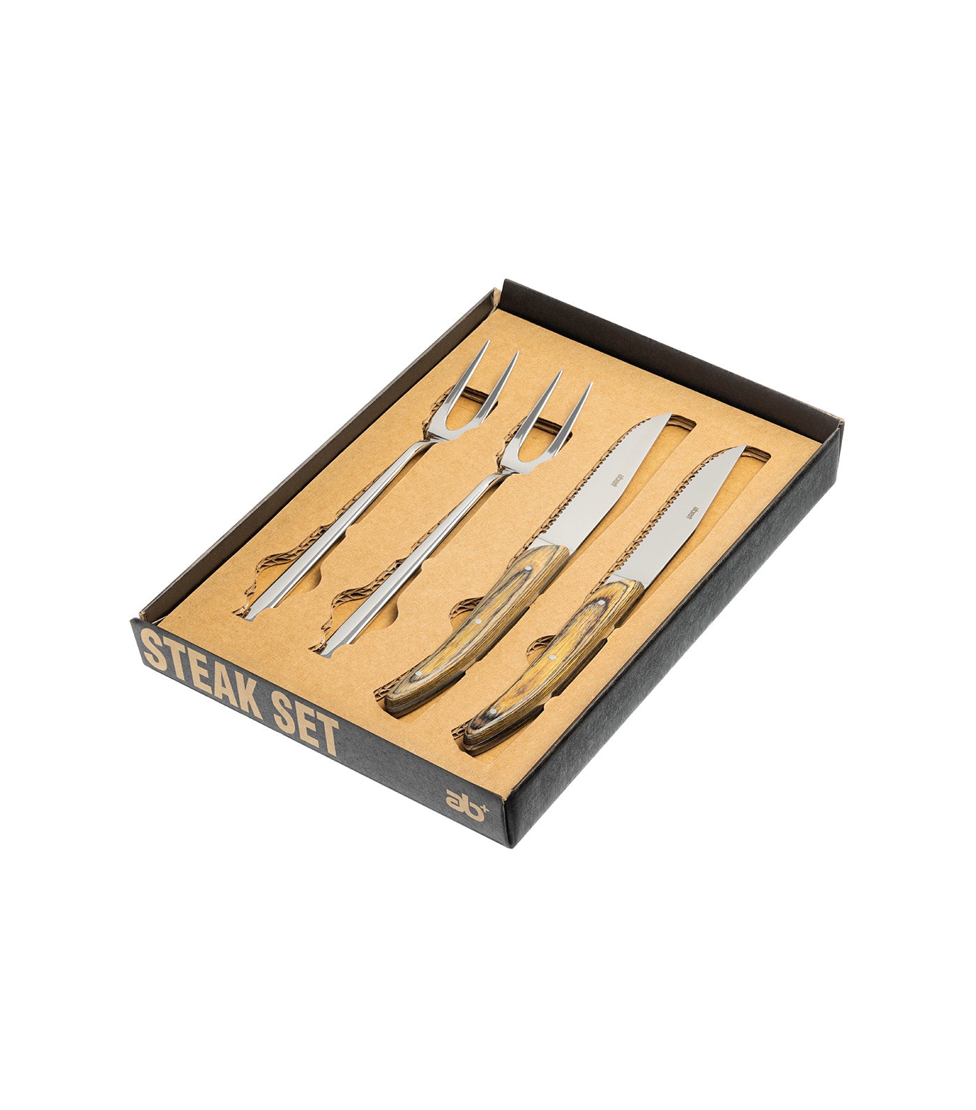 Steak 4-Piece Set, Stainless Steel with Wooden Handle, Avana Box