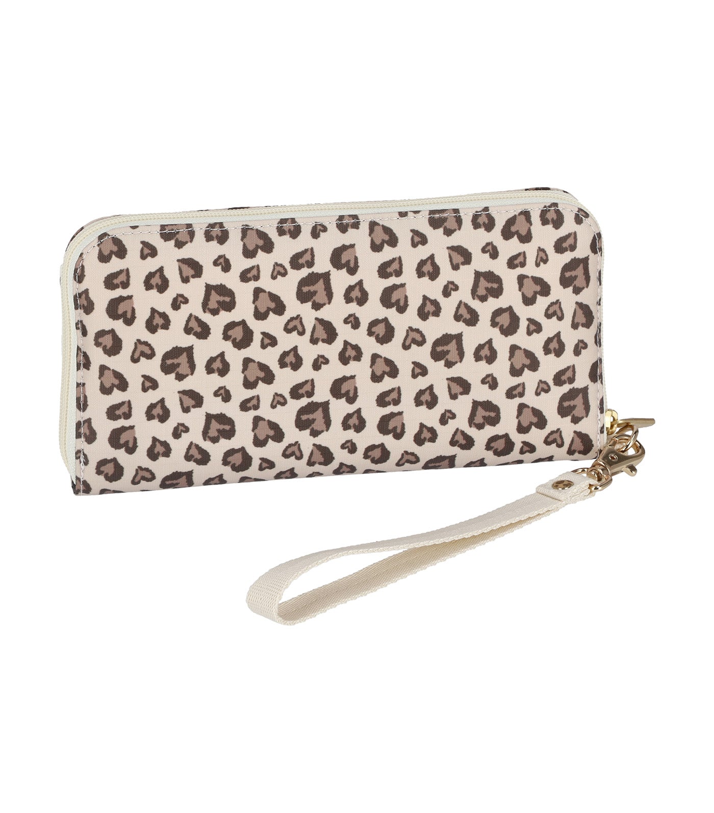 Tech Wallet Wristlet Latte Heart Leopard