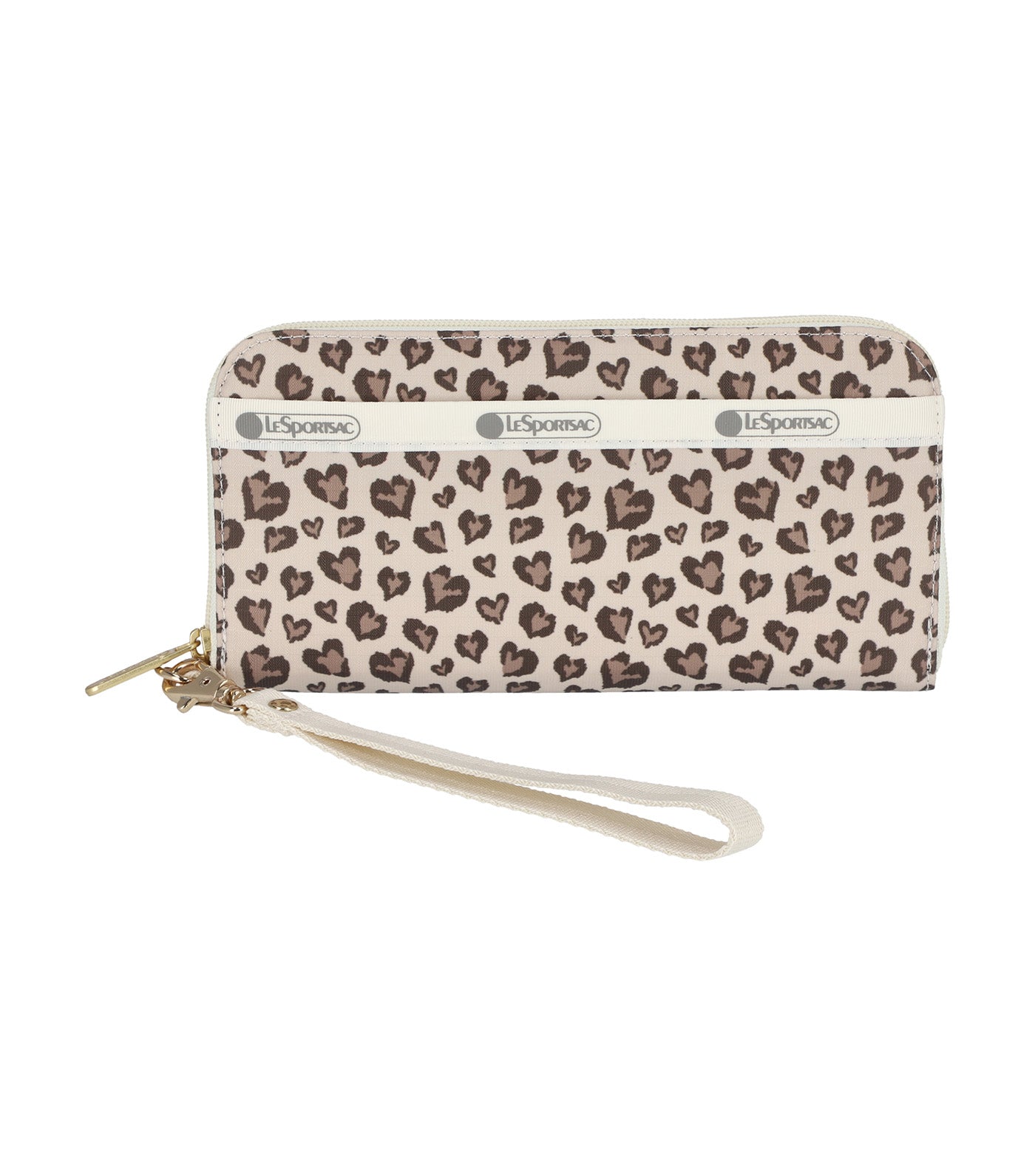 Tech Wallet Wristlet Latte Heart Leopard