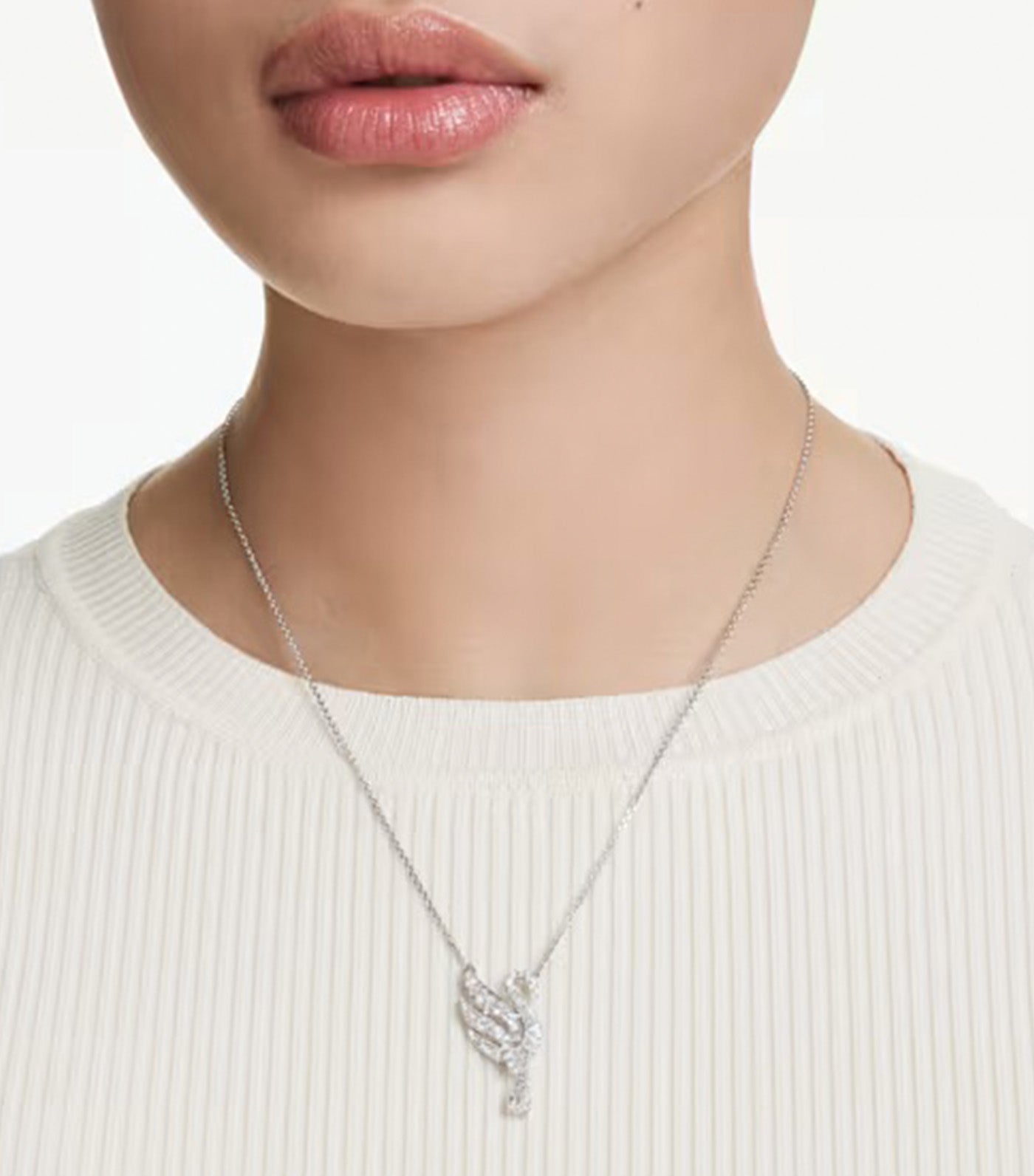 Swan Pendant Swan, White, Rhodium Plated
