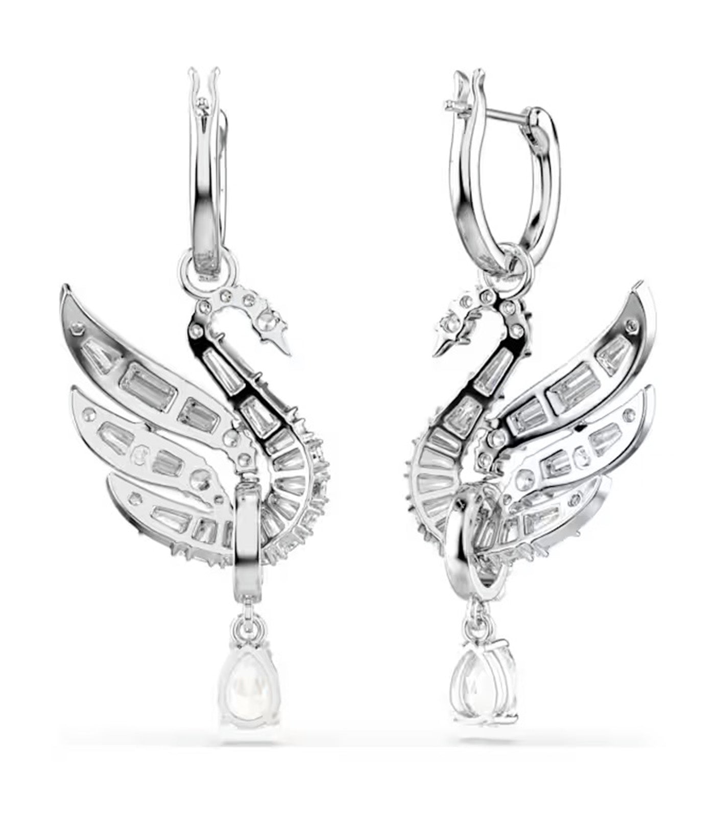 Swan Earrings Swan, White, Rhodium Plated