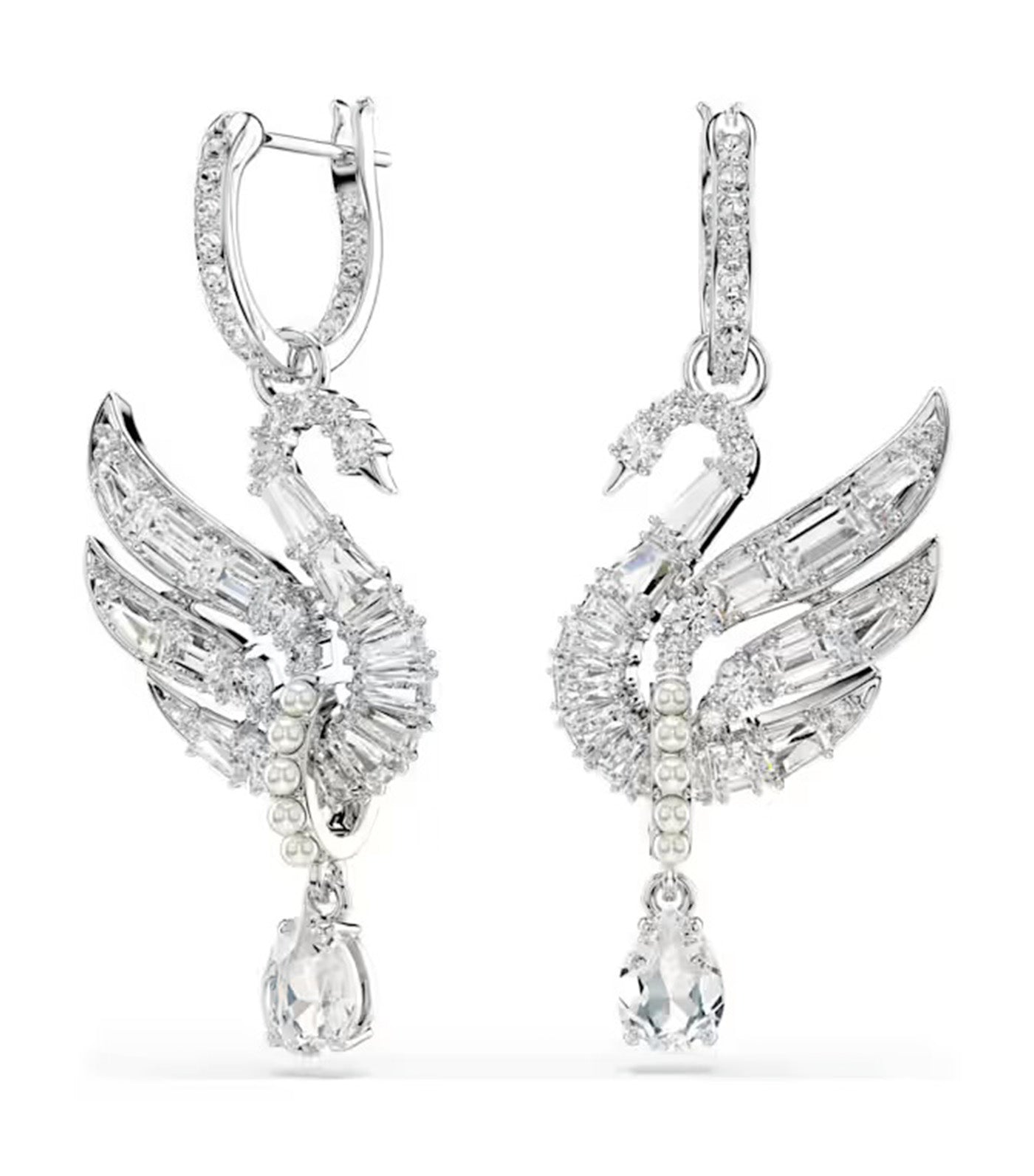 Swan Earrings Swan, White, Rhodium Plated