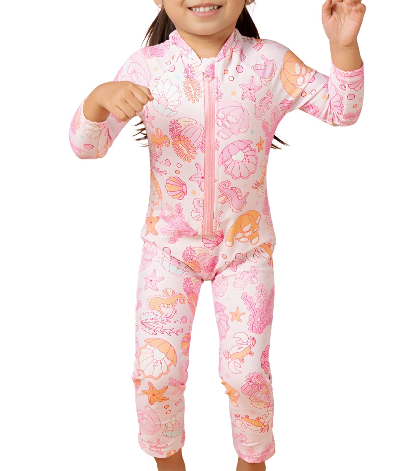 Little Coral Full-on Rashguard with Hat Pink Sea Horse