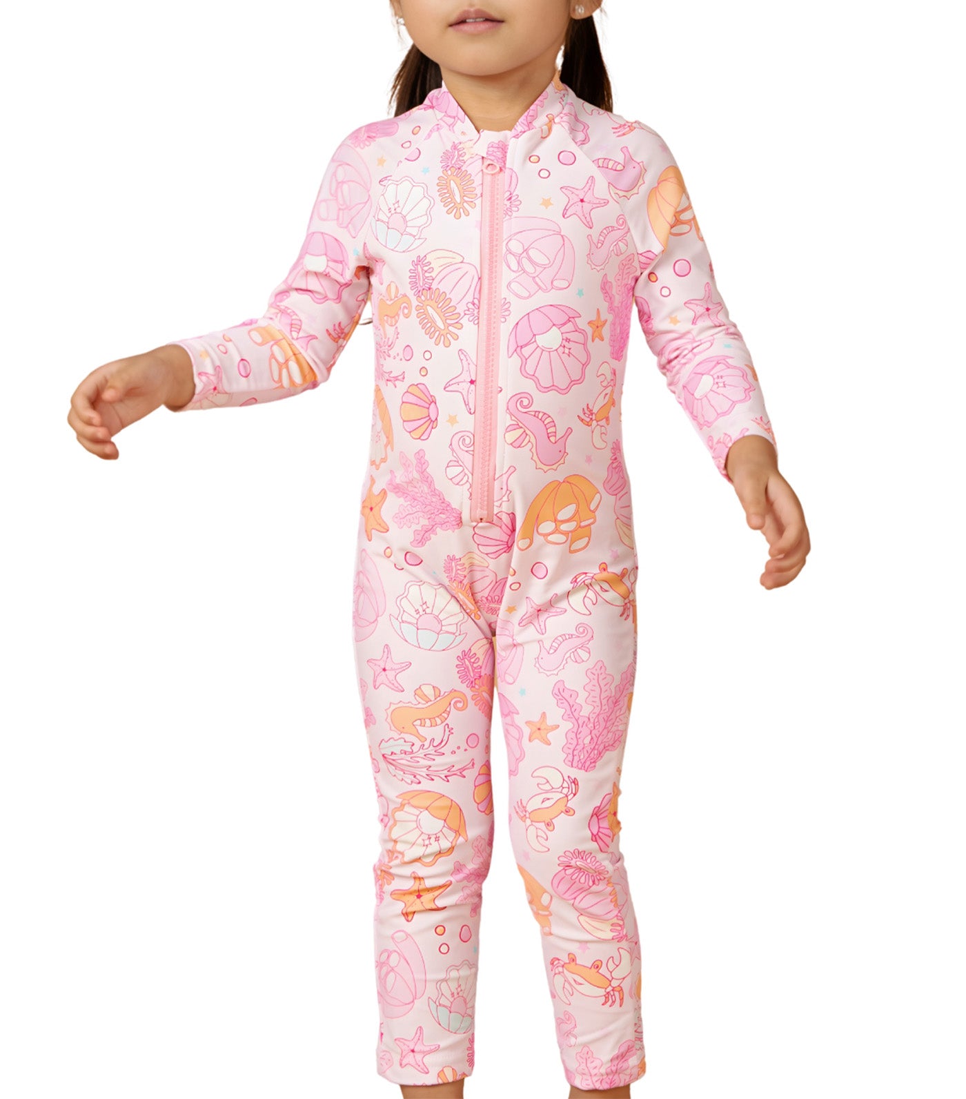 Little Coral Full-on Rashguard with Hat Pink Sea Horse