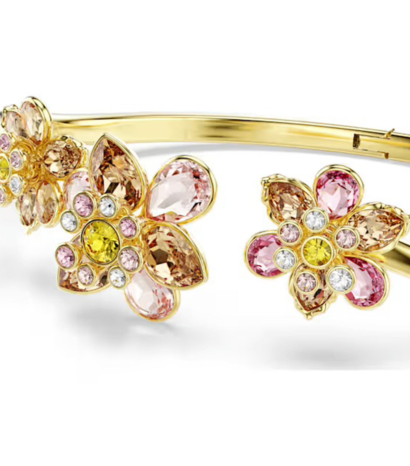 Idyllia Bangle, Mixed Cuts, Flower, Multicolored, Gold-Tone Plated