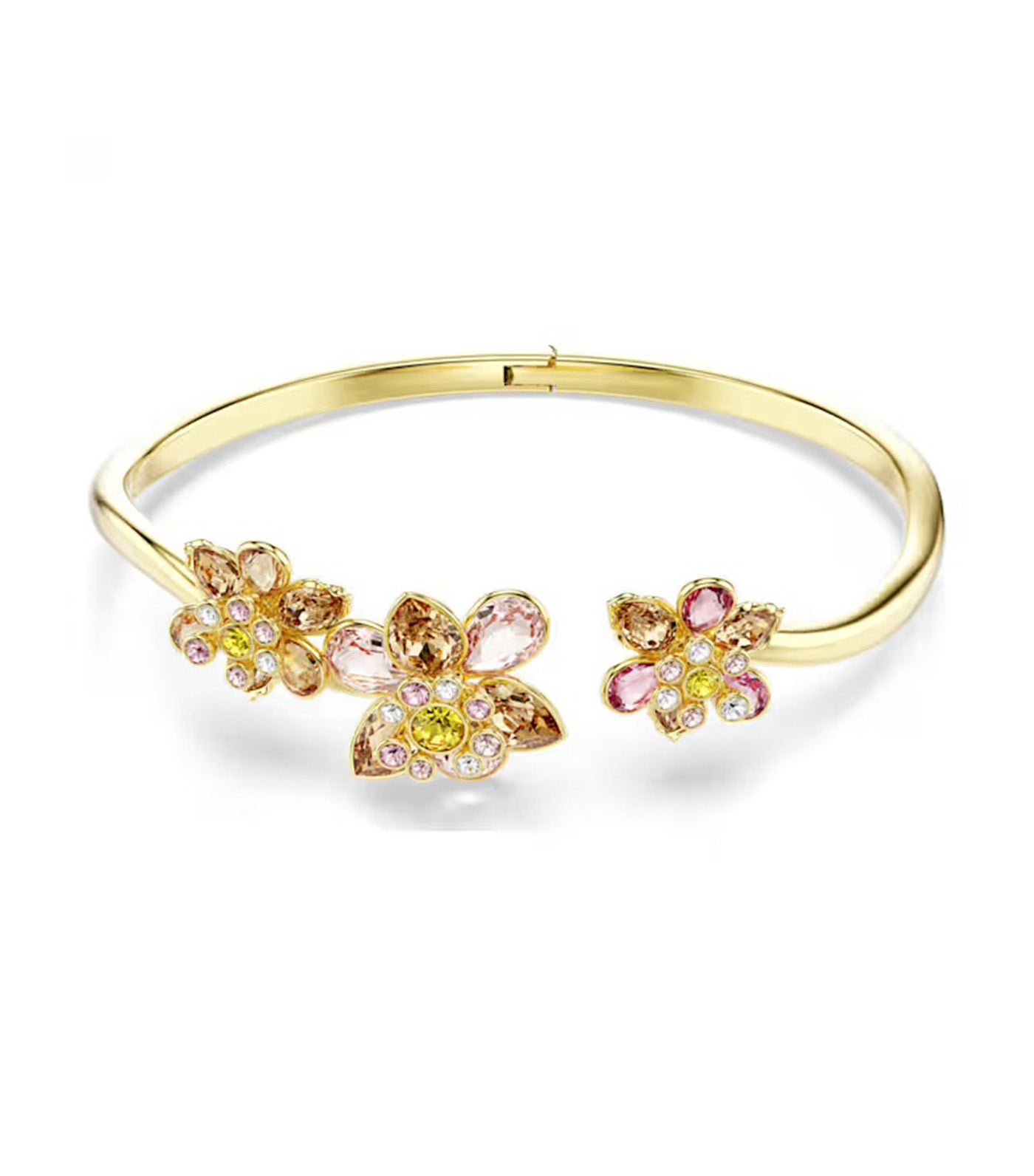 Idyllia Bangle, Mixed Cuts, Flower, Multicolored, Gold-Tone Plated