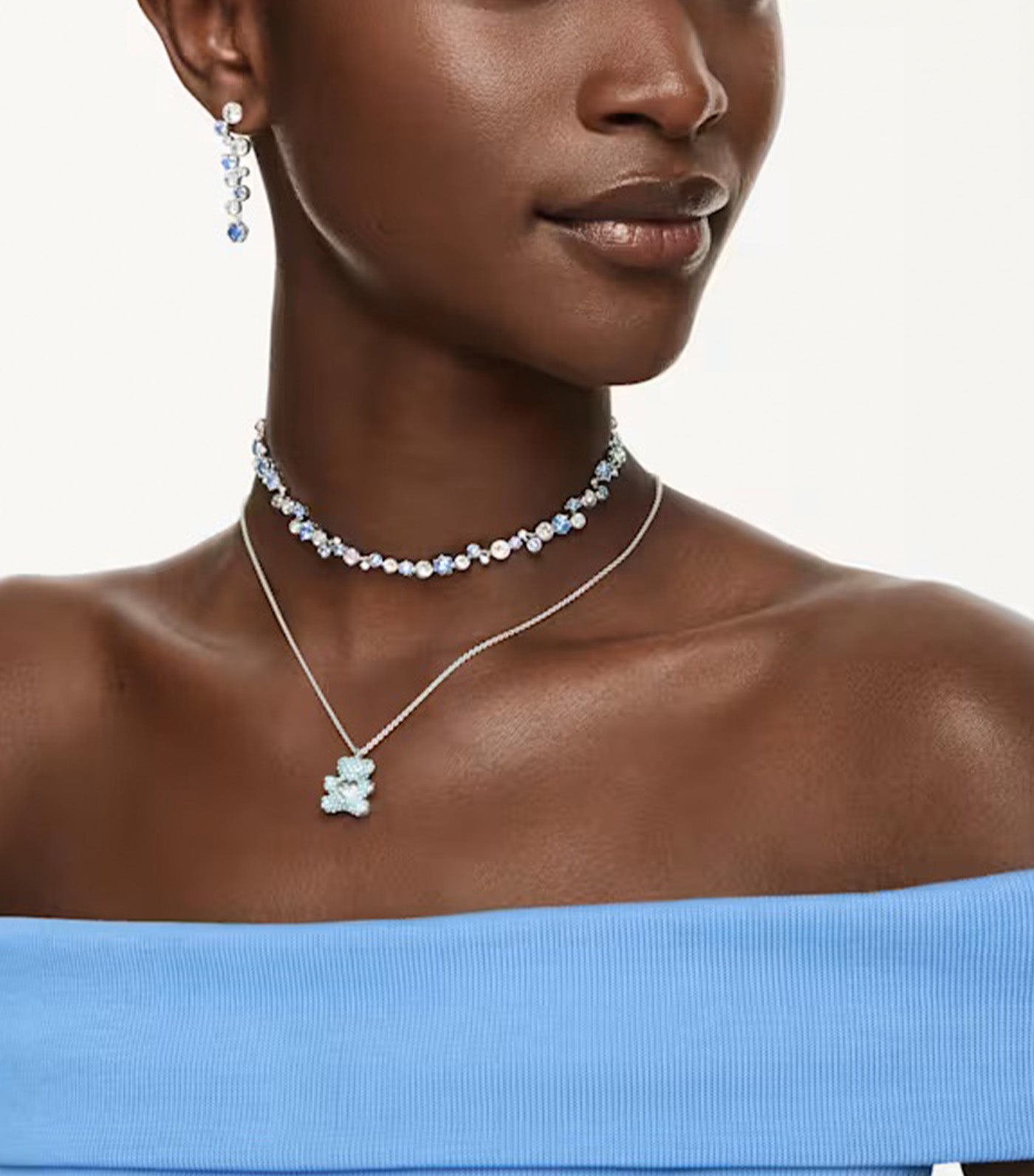 Teddy Pendant, Bear, Blue, Rhodium Plated