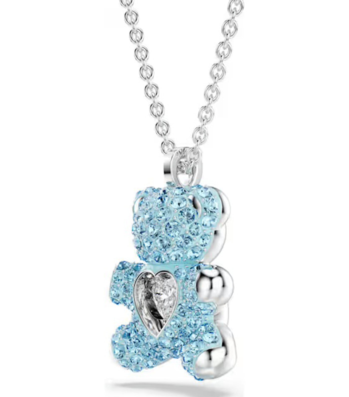 Teddy Pendant, Bear, Blue, Rhodium Plated