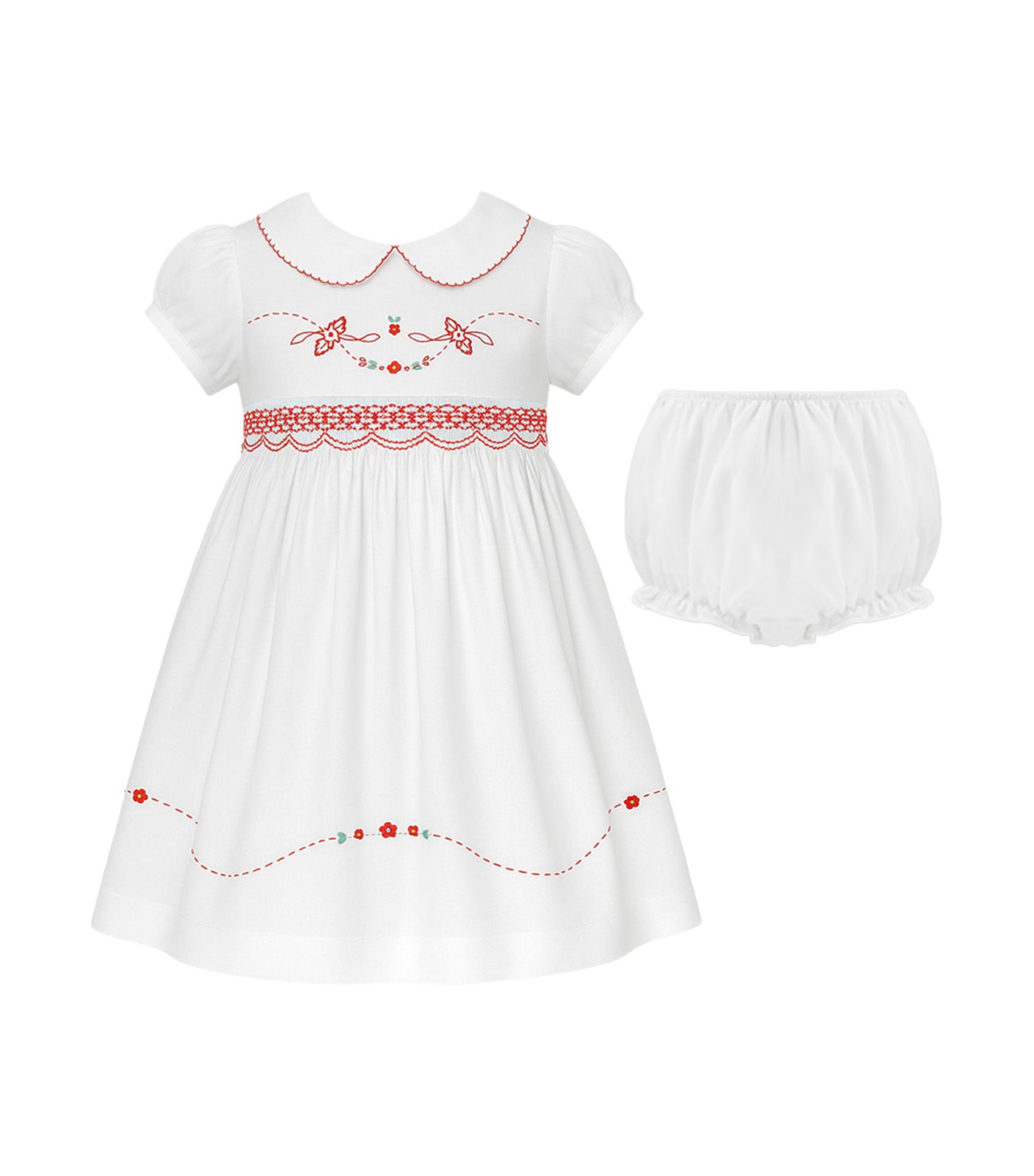 Periwinkle Neve Baby Girls Smocked Dress with Embroidery Ivory
