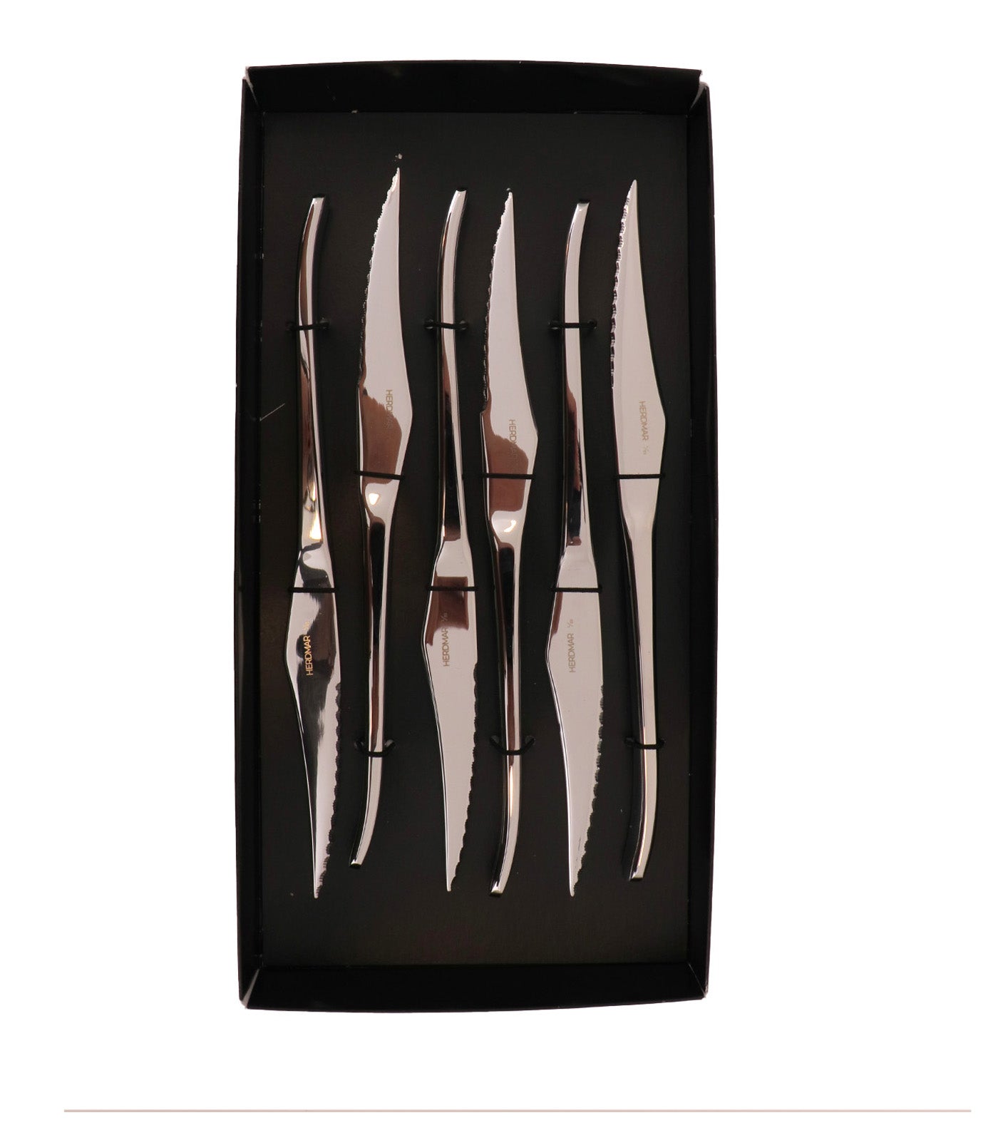 Beef Knives Serrated Mirror Polished Set of 6 With PET Black Box