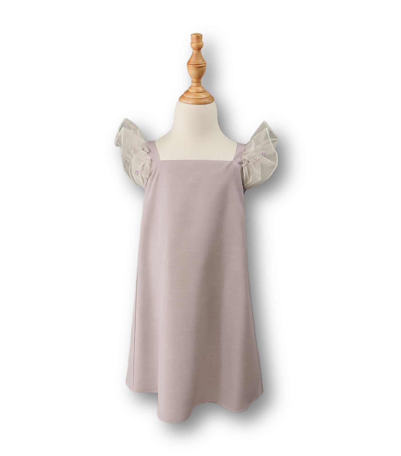 Tallie Demi A-Line Square Neck Dress with Floral Organza Ruffled Sleeve Purple 