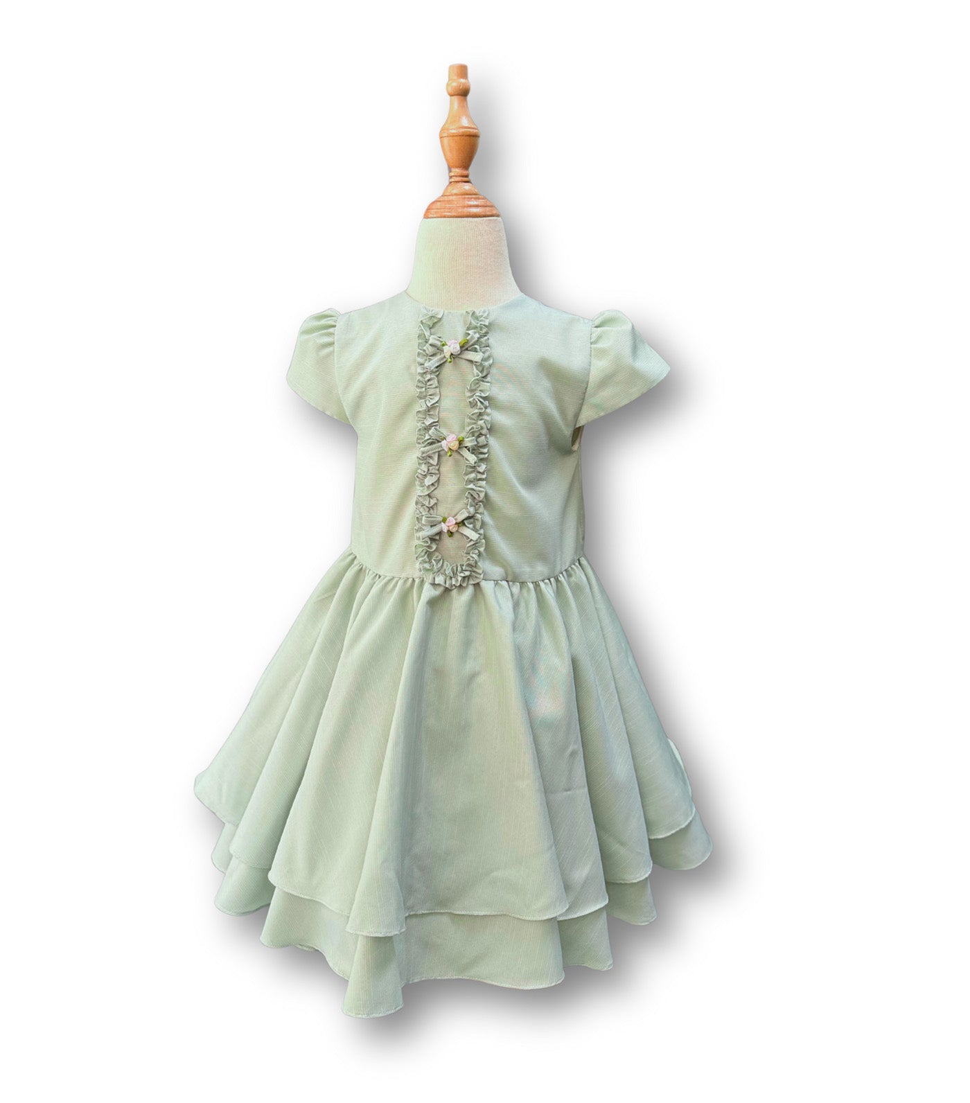 Tallie Ira Two-Layered Cotton Dress with Ruffles Sage Green