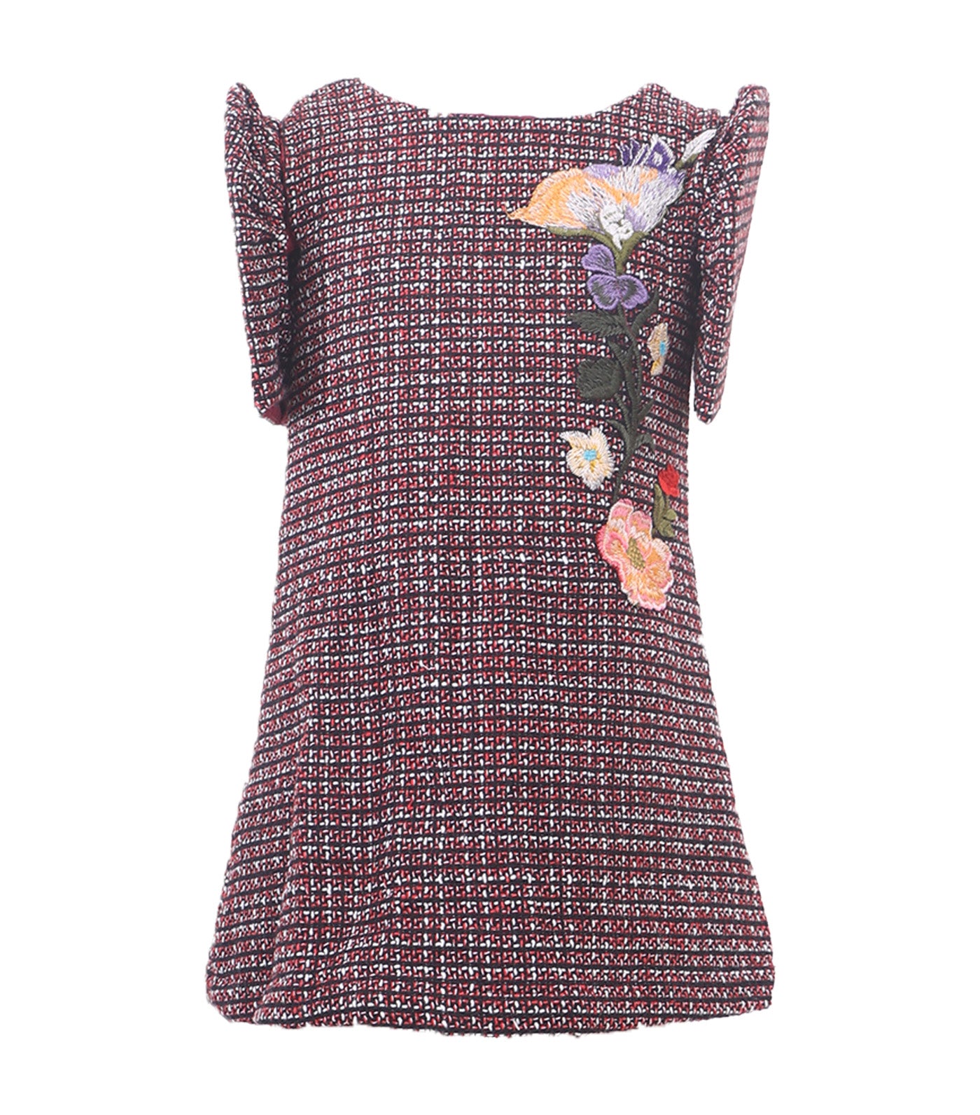 Plaid Filipiñana Dress with Detachable Sleeves and Floral Applique Maroon