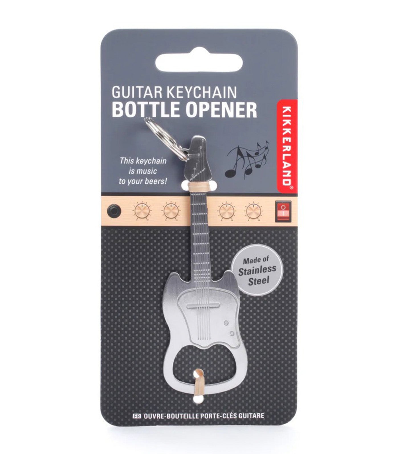 Kikkerland Guitar Keychain Bottle Opener Silver