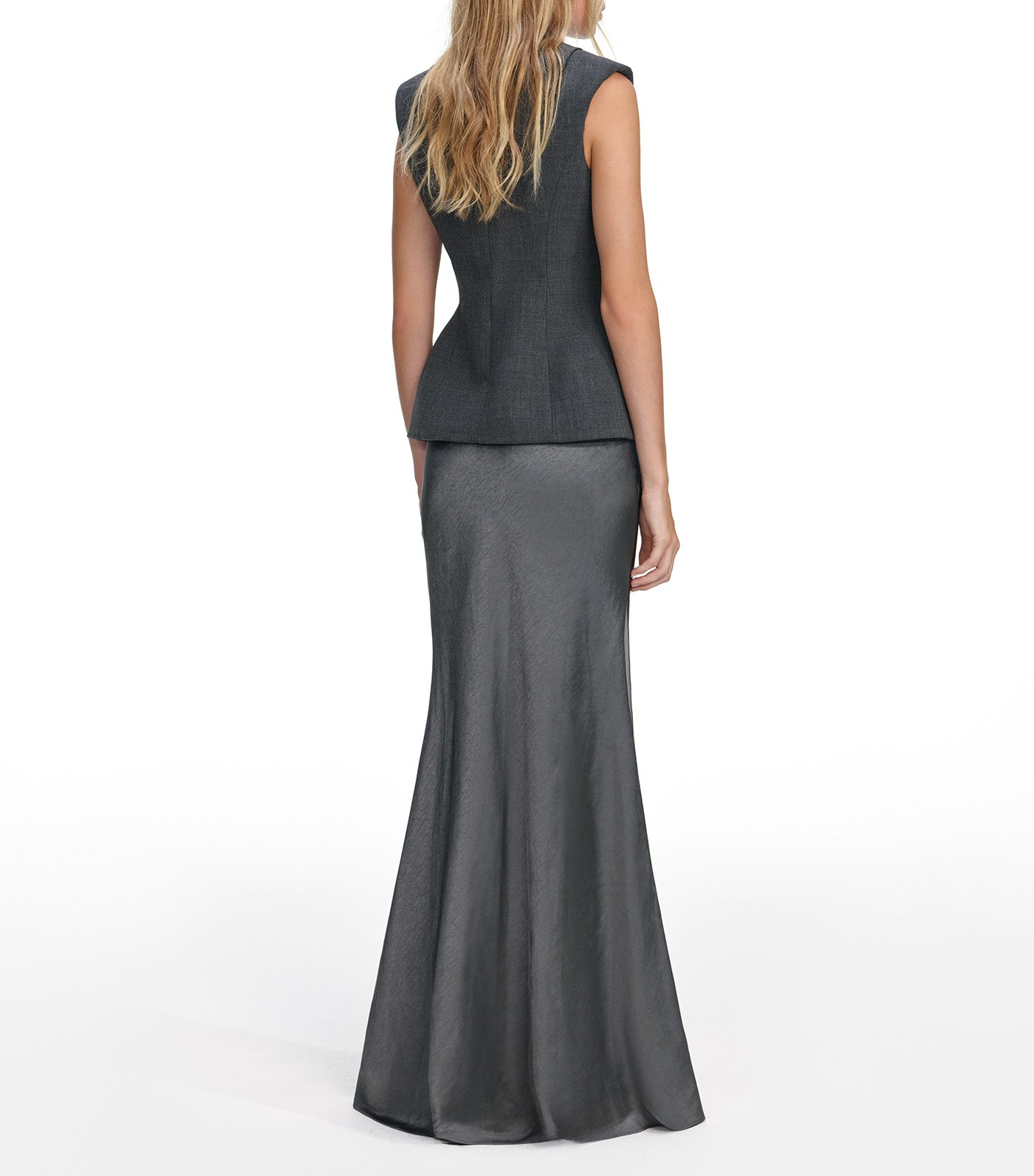 Self-Portrait Tailored Satin Maxi Dress Gray