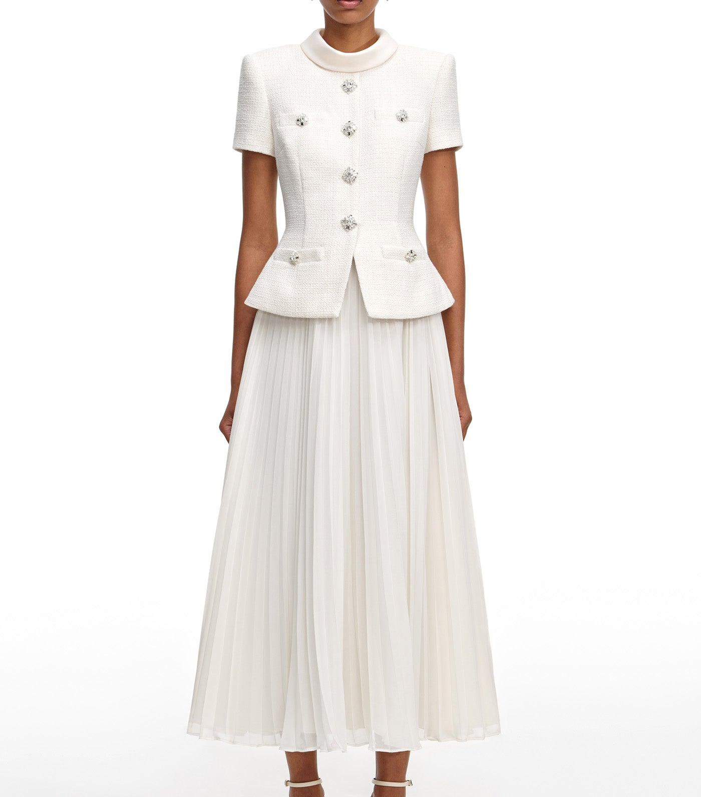 Self-Portrait Boucle Collared Midi Dress Cream