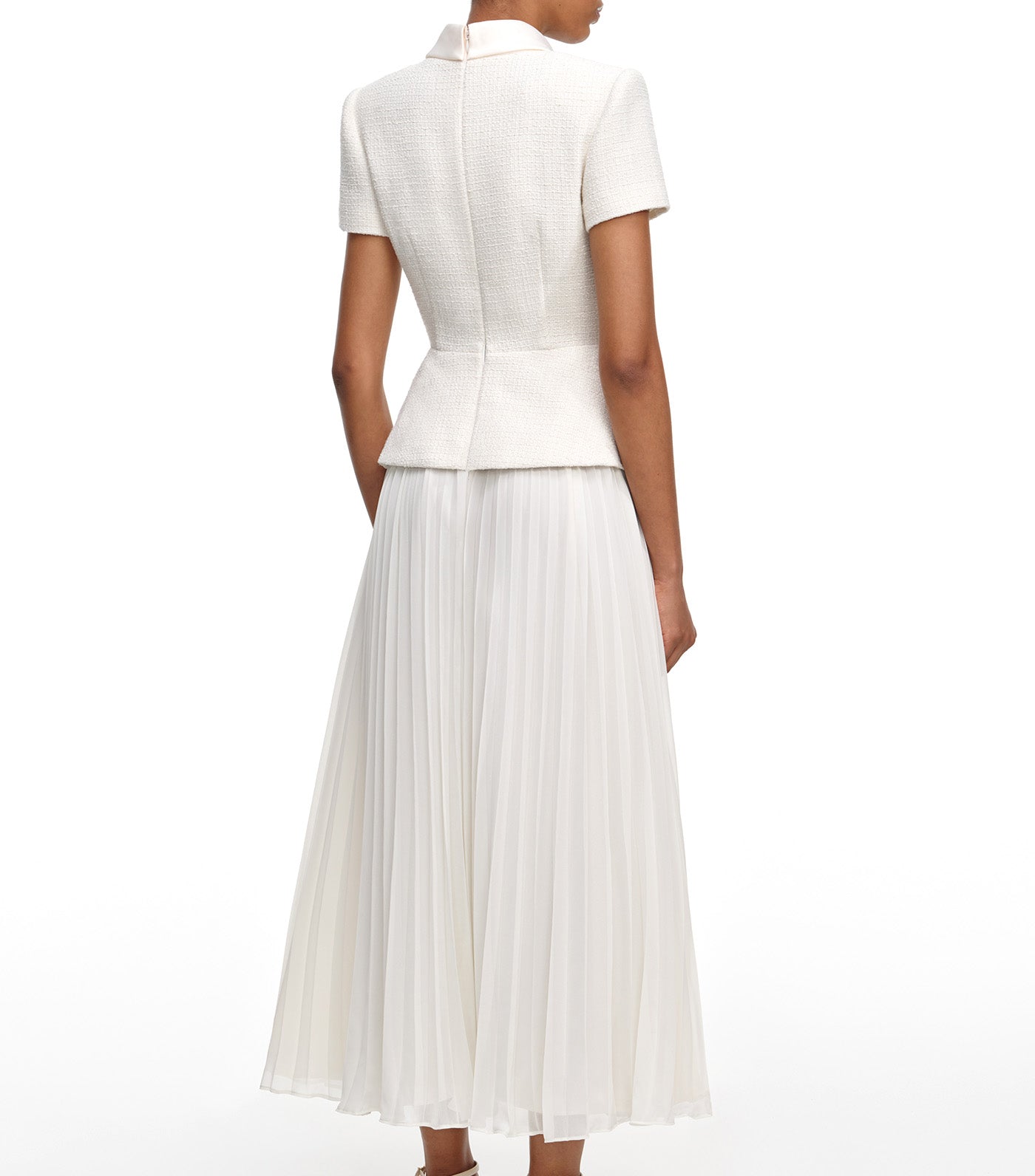 Self-Portrait Boucle Collared Midi Dress Cream