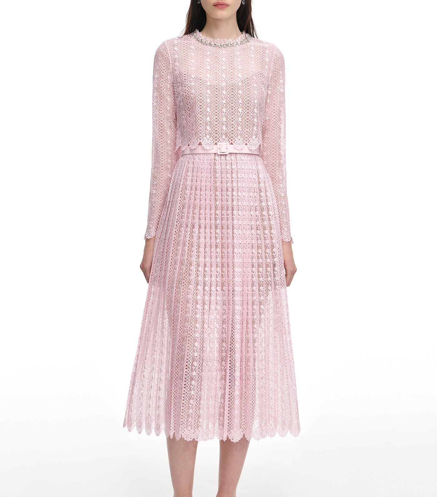 Self-Portrait Organza Lace Midi Dress Pink