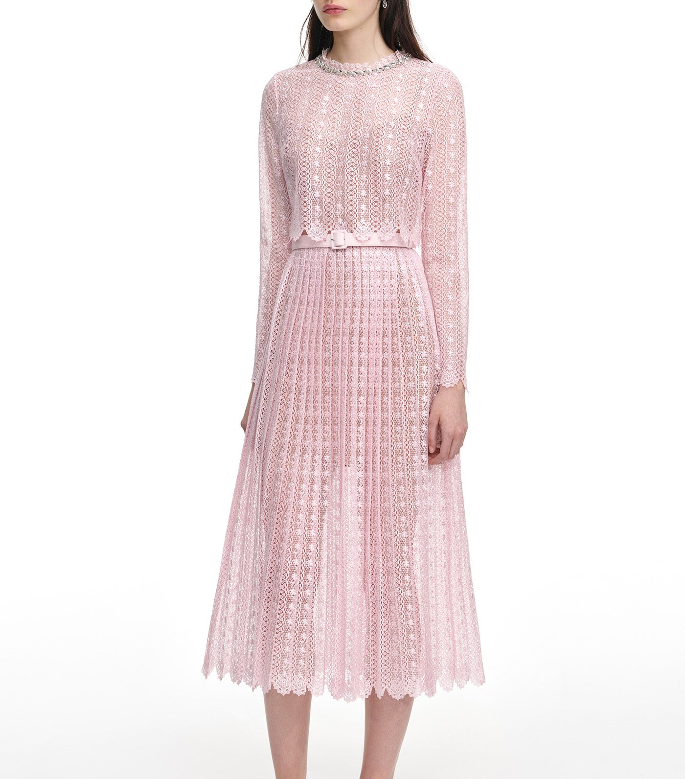 Self-Portrait Organza Lace Midi Dress Pink