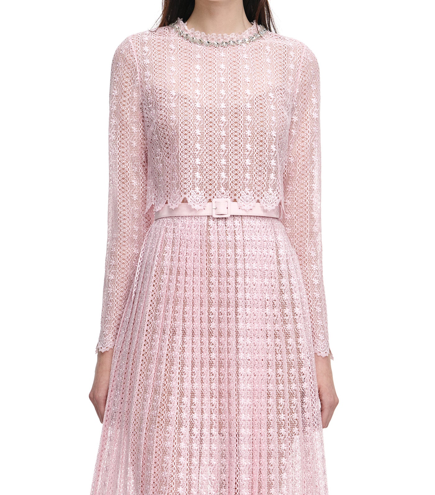 Self-Portrait Organza Lace Midi Dress Pink