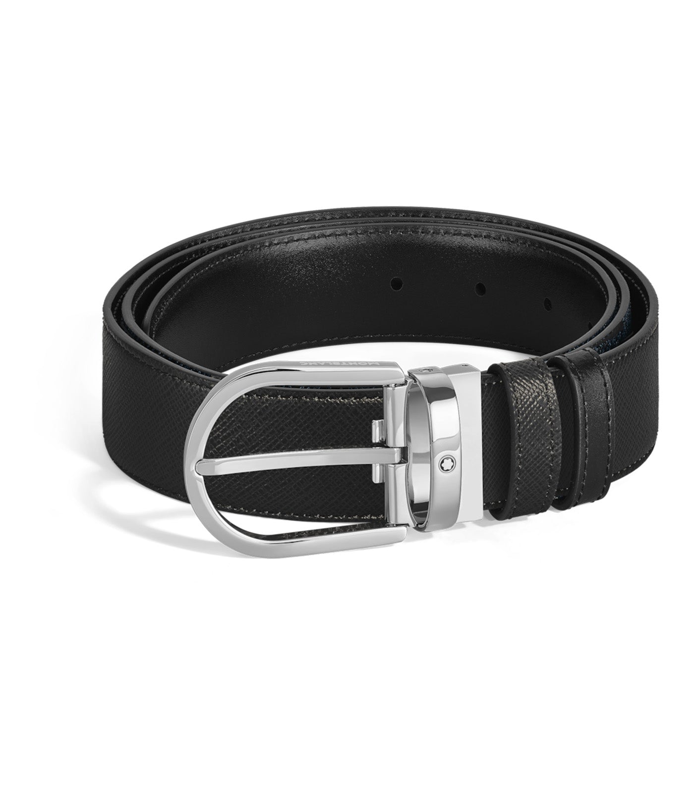 Horseshoe Buckle Reversible Leather Belt Black
