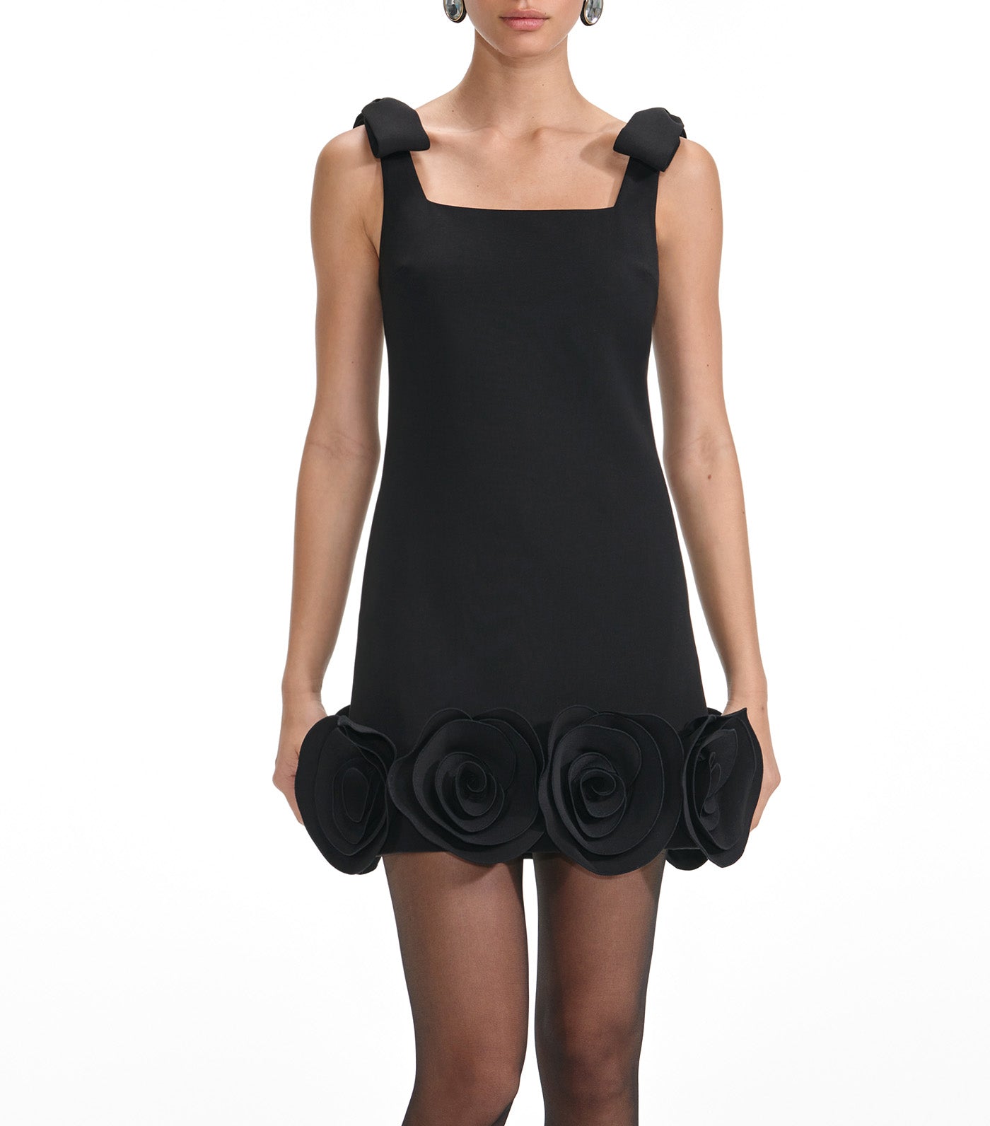 Self-Portrait Crepe 3D Flower Mini Dress Black
