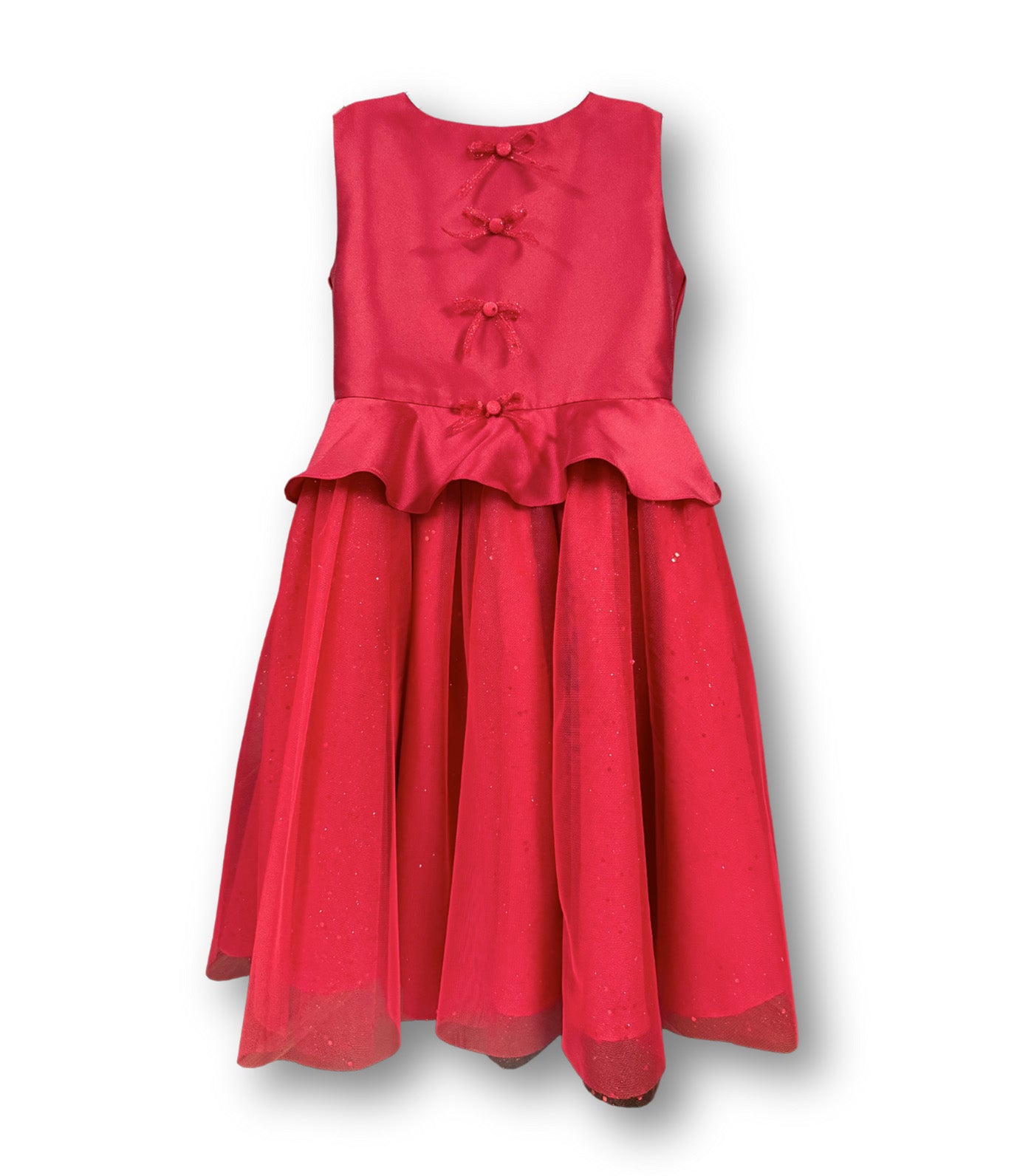 Pia Satin Peplum Dress with Glittered Tulle Red