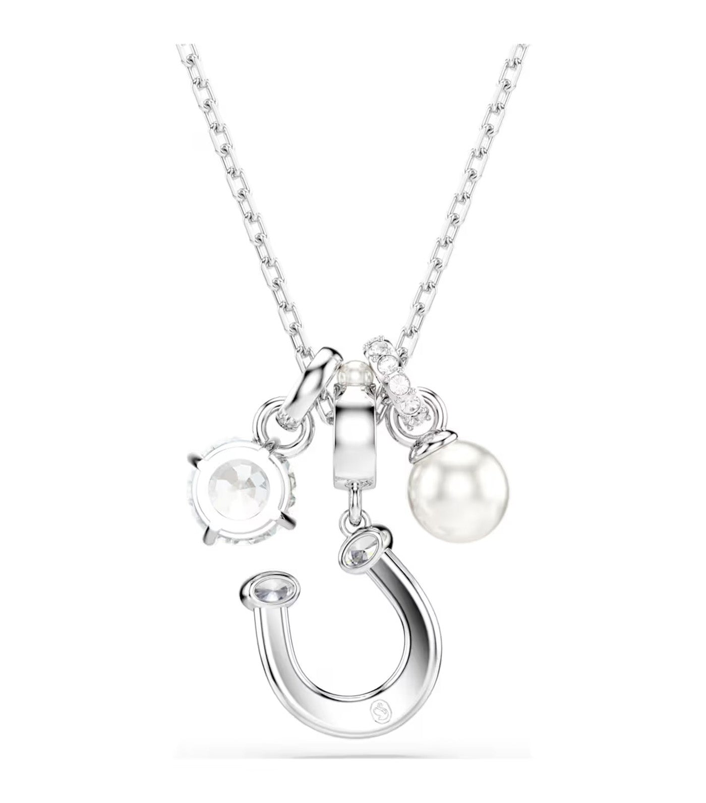 Symbolica Pendant Crystal Pearl, Round Cut, Pavé, Horse Shoe, Rhodium Plated, White