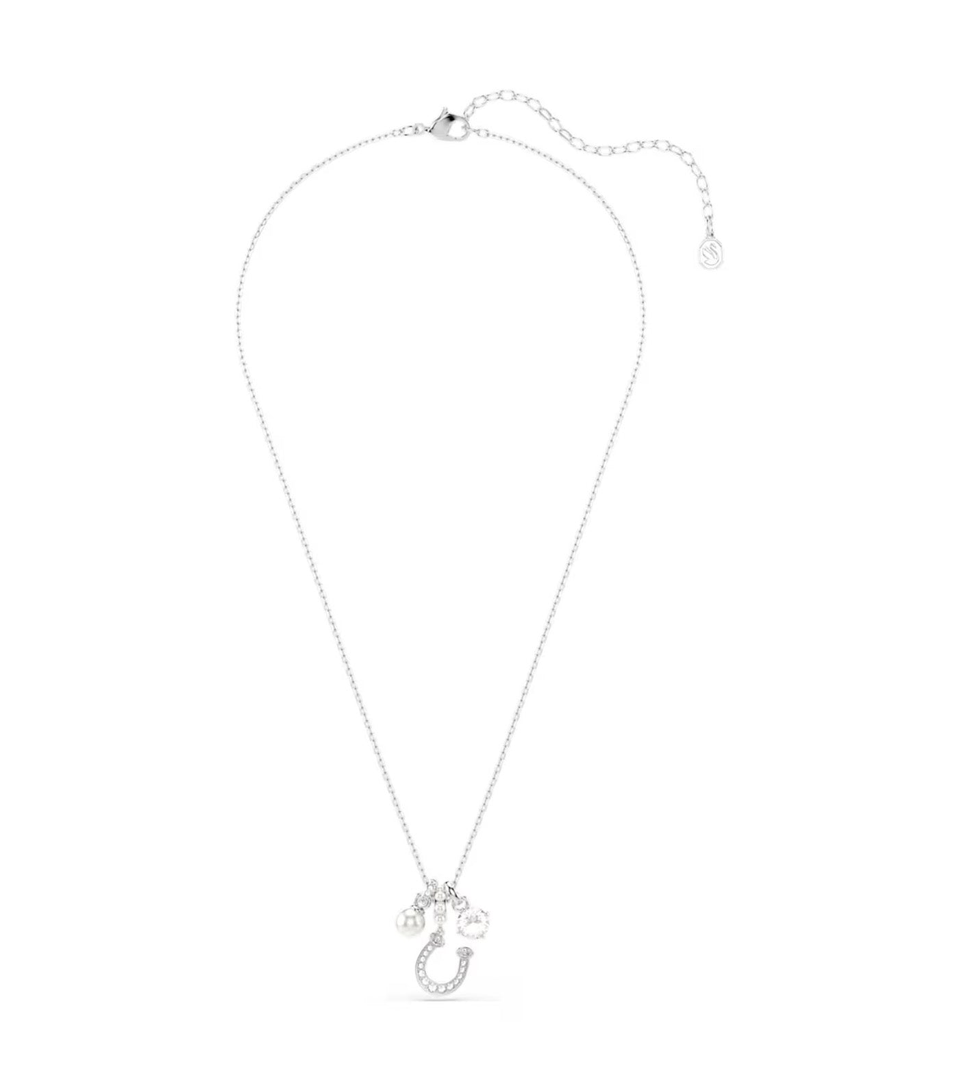 Symbolica Pendant Crystal Pearl, Round Cut, Pavé, Horse Shoe, Rhodium Plated, White