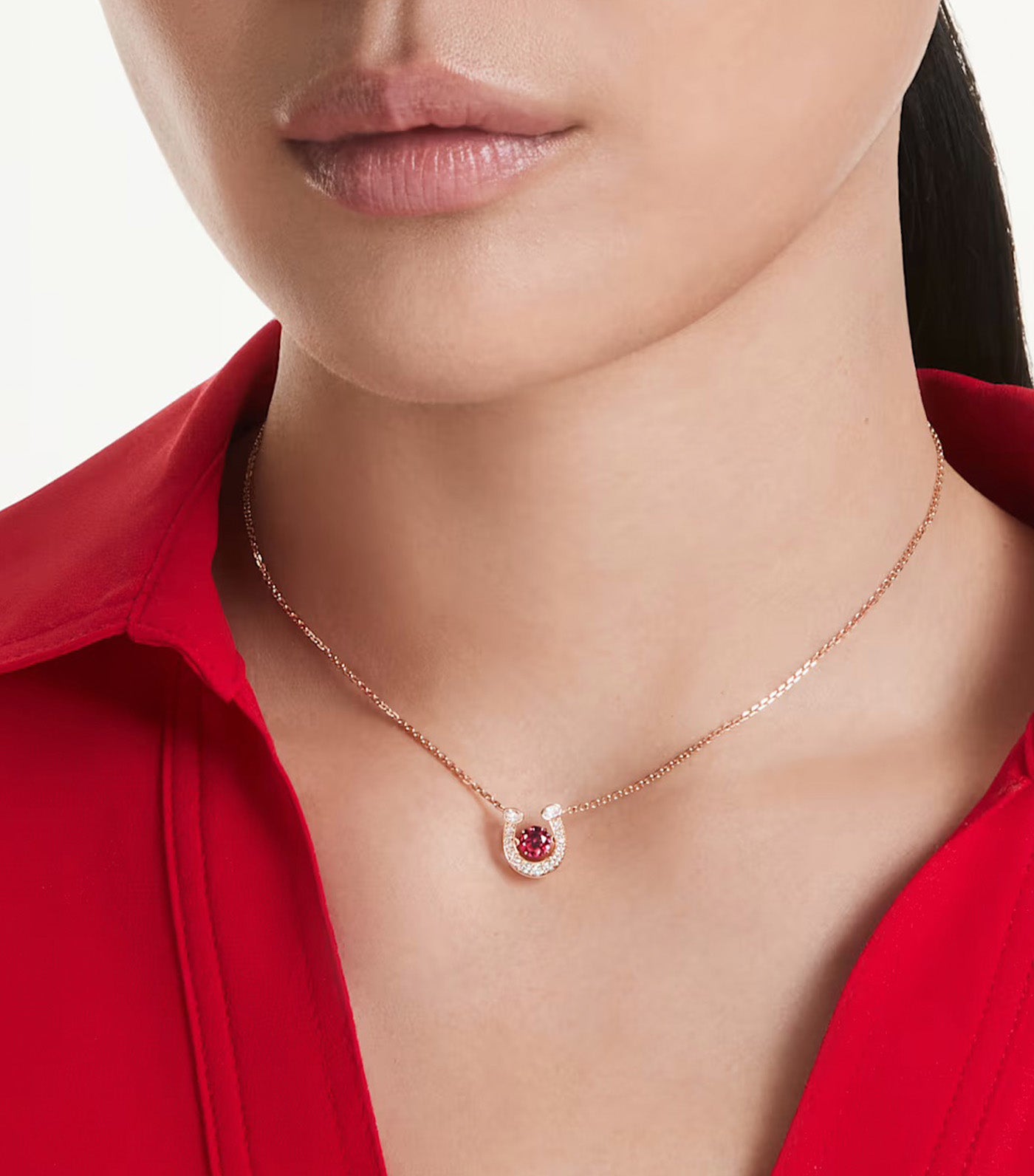 Symbolica Pendant Round Cut, Pavé, Horse Shoe, Rose Gold-Tone Plated, Red