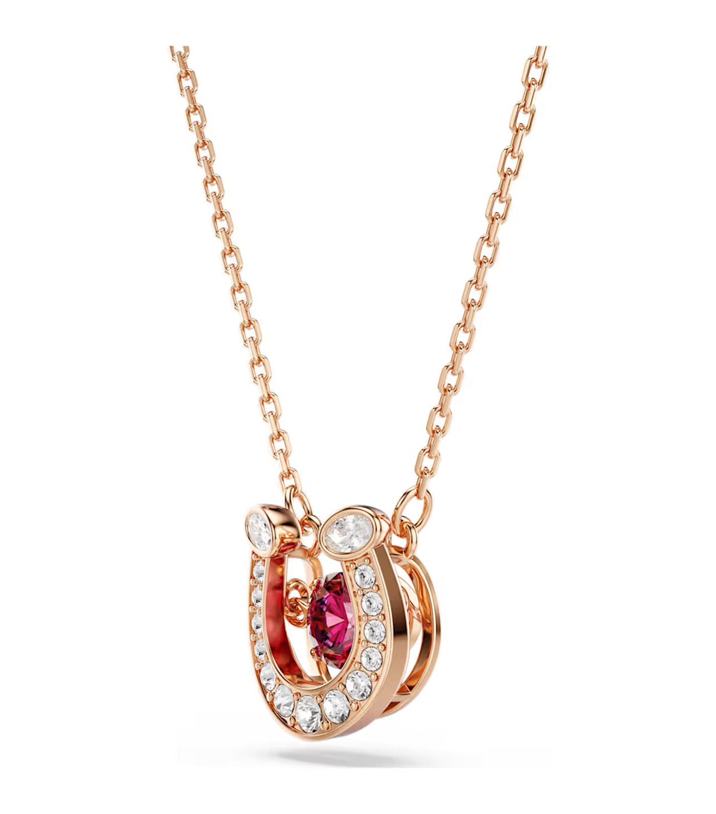 Symbolica Pendant Round Cut, Pavé, Horse Shoe, Rose Gold-Tone Plated, Red