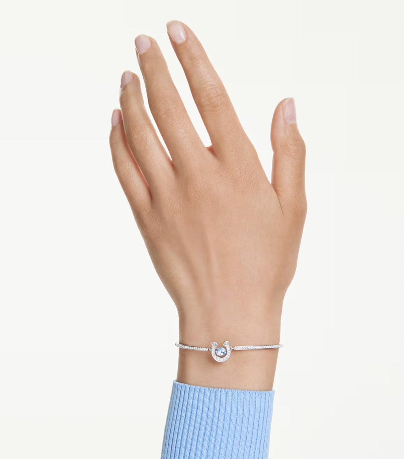 Symbolica Bangle Round Cut, Pavé, Horse Shoe, Rhodium Plated, Blue