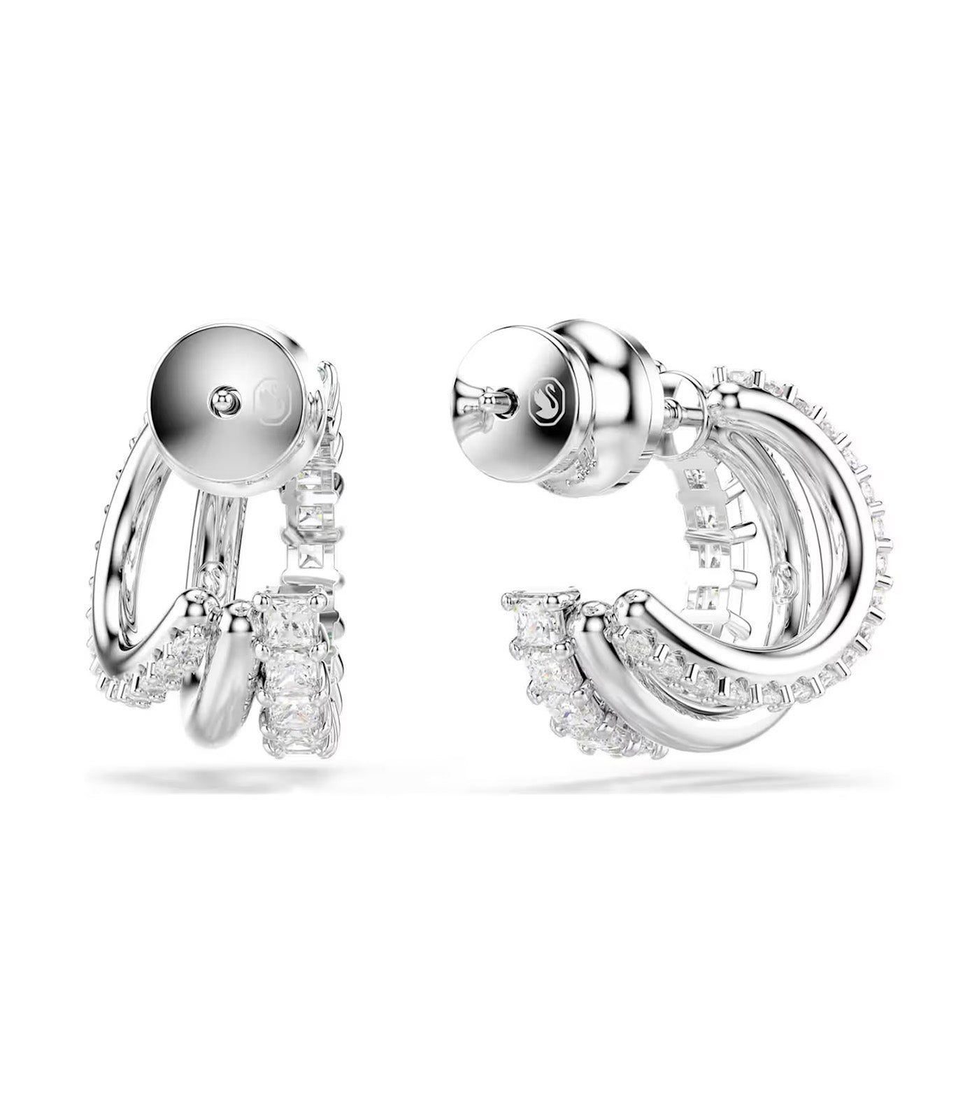 Hyperbola Hoop Earrings Round Cut, Mini, Rhodium Plated, White
