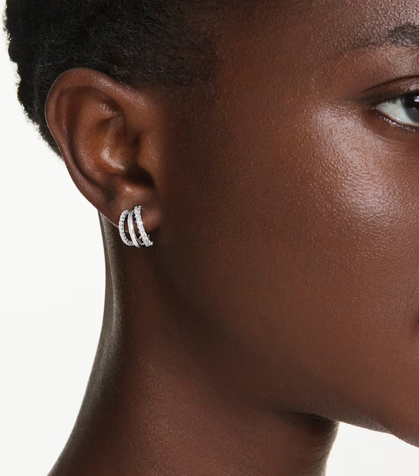 Hyperbola Hoop Earrings Round Cut, Mini, Rhodium Plated, White