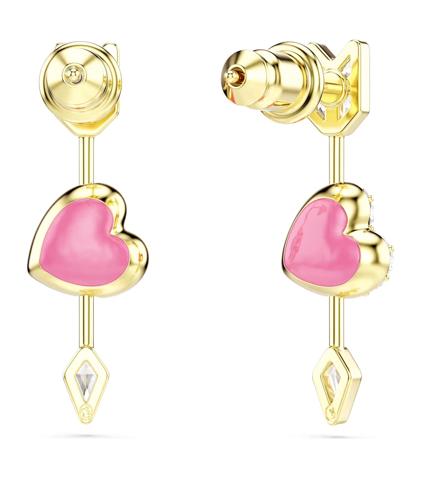 Idyllia Drop Earrings Mixed Cuts, Heart with Arrow, White, Gold-Tone Plated