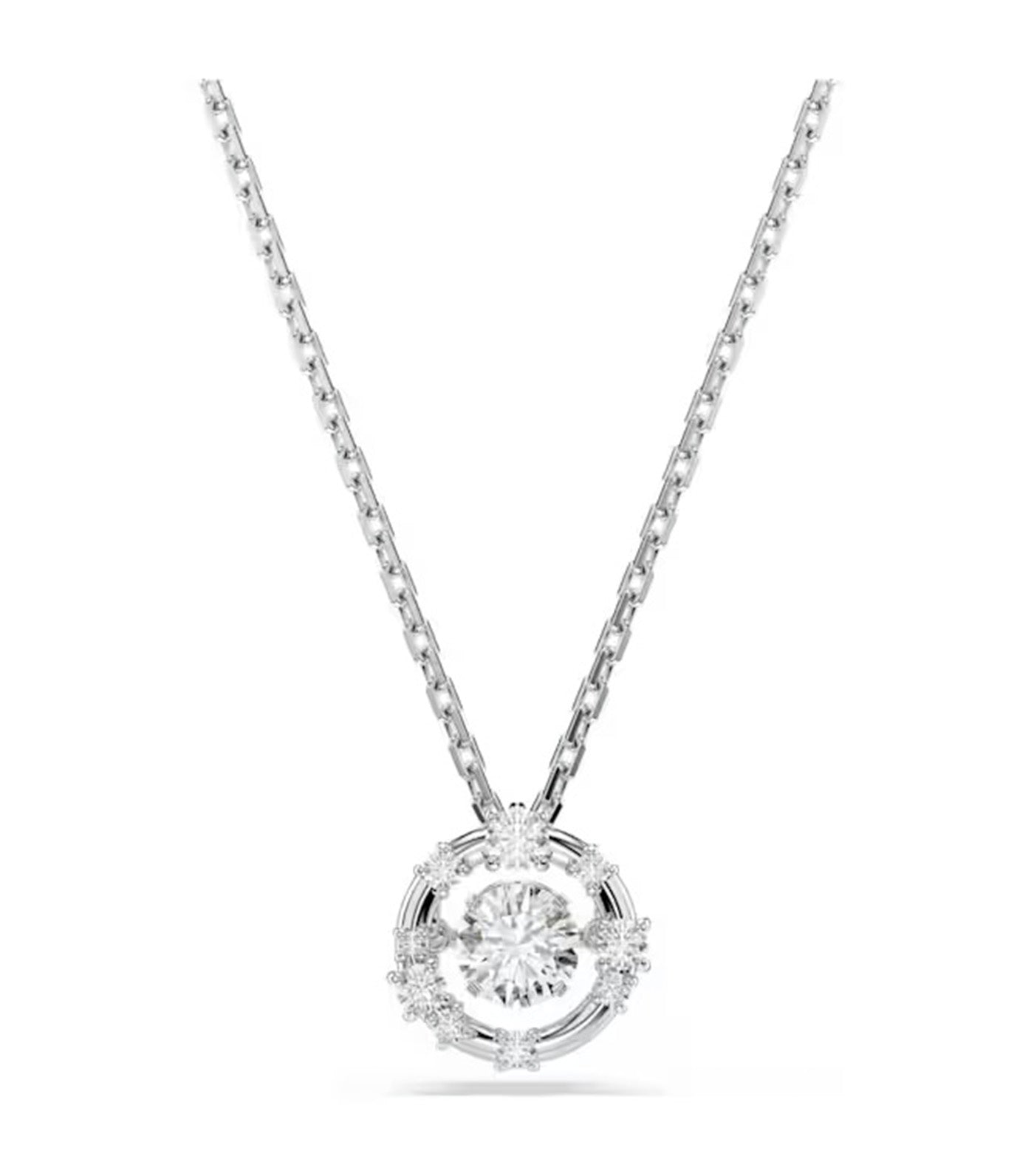 Constella Pendant Round Cut, Dancing Stone, Rhodium Plated, White
