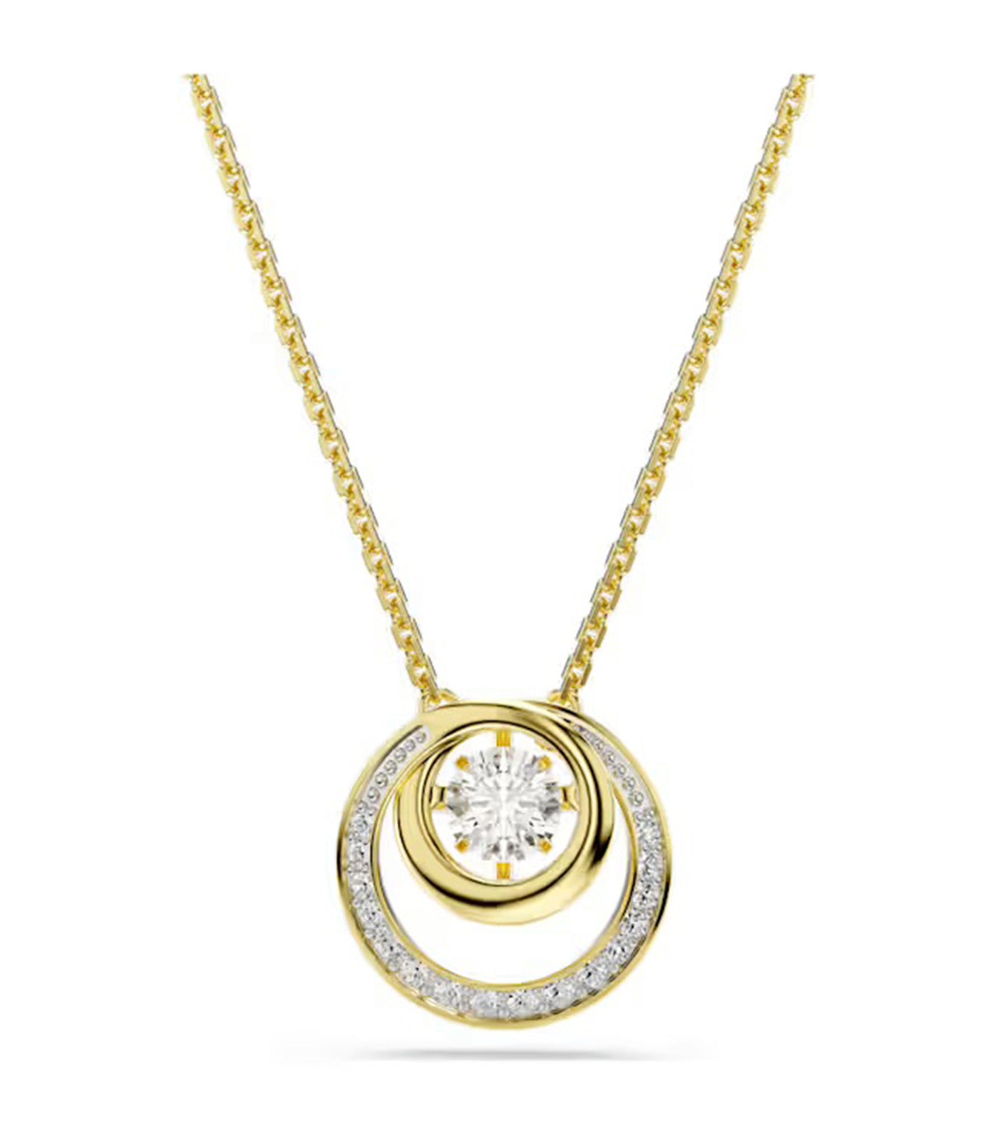 Hyperbola Pendant Round Cut, Gold-Tone Plated, White