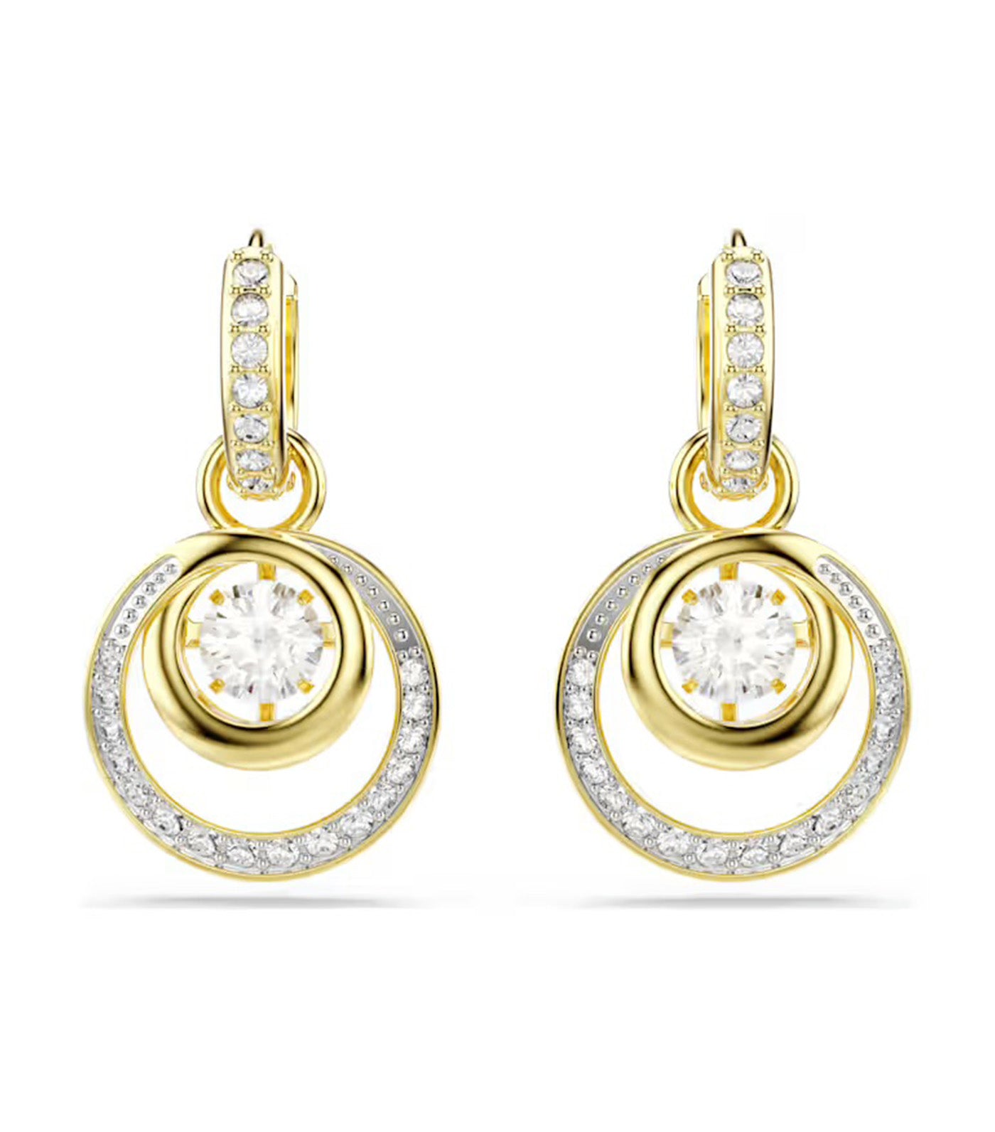 Hyperbola Drop Earrings Round Cut, Gold-Tone Plated, White
