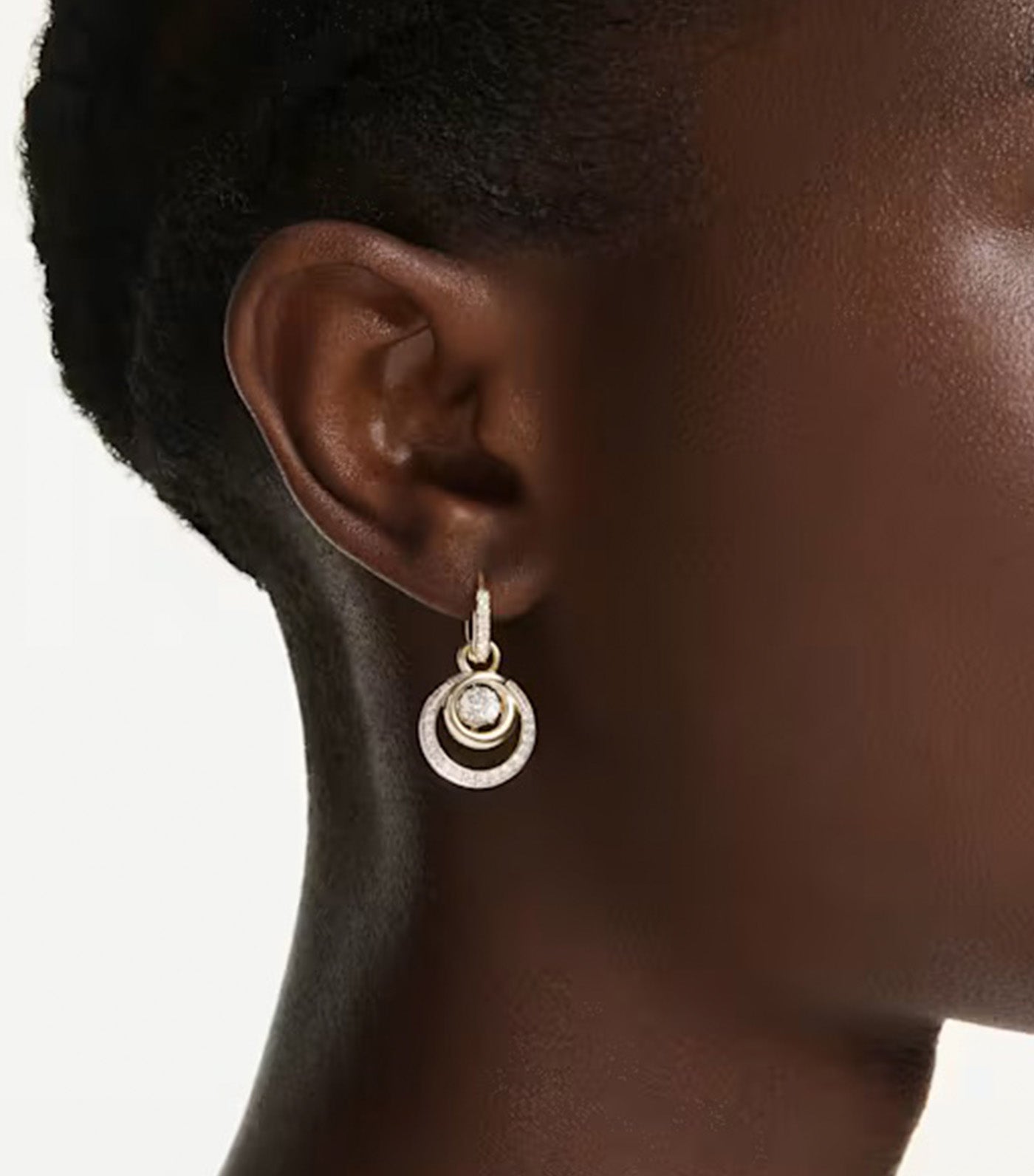 Hyperbola Drop Earrings Round Cut, Gold-Tone Plated, White