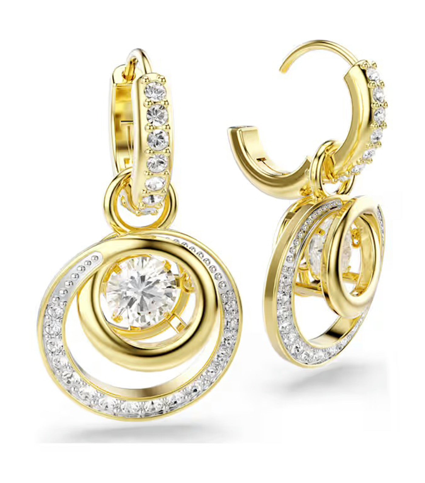 Hyperbola Drop Earrings Round Cut, Gold-Tone Plated, White