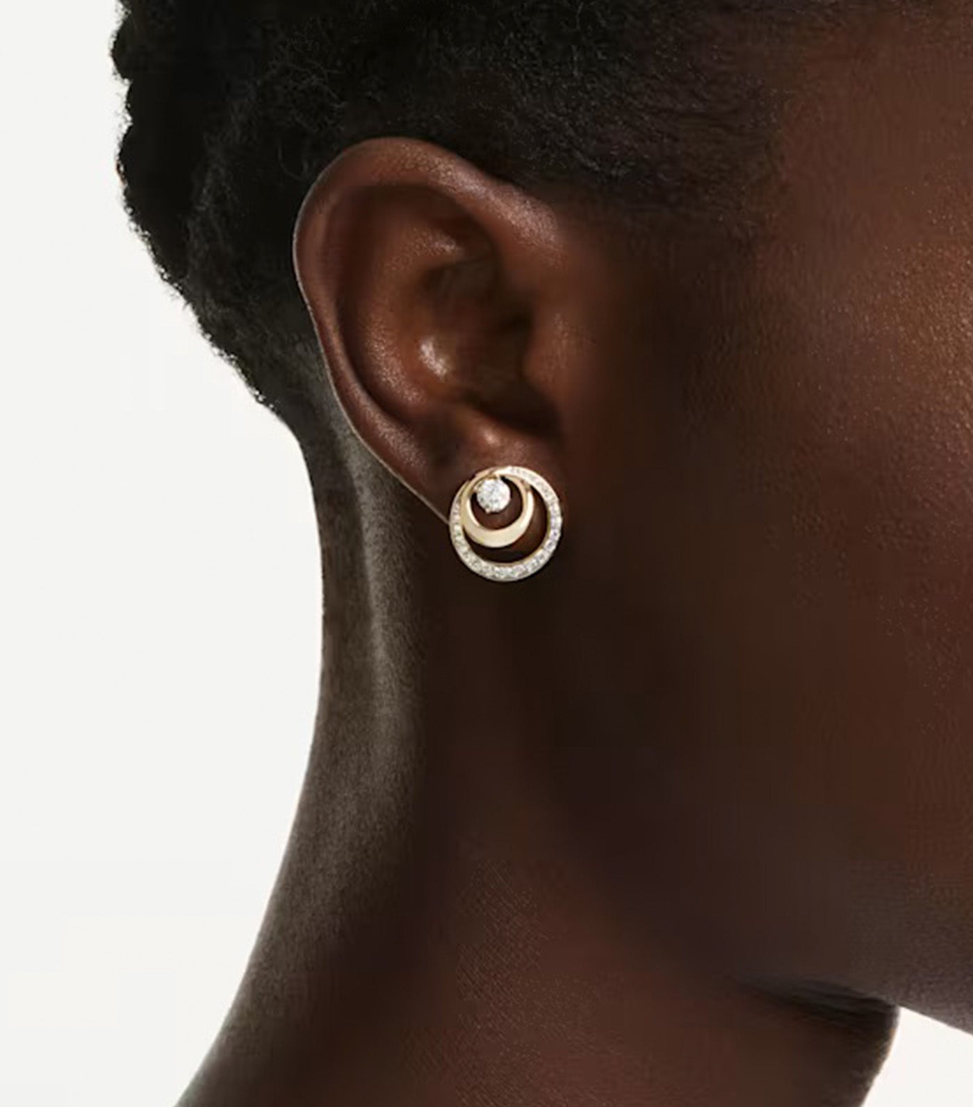 Hyperbola Stud Earrings Round Cut, Gold-Tone Plated, White