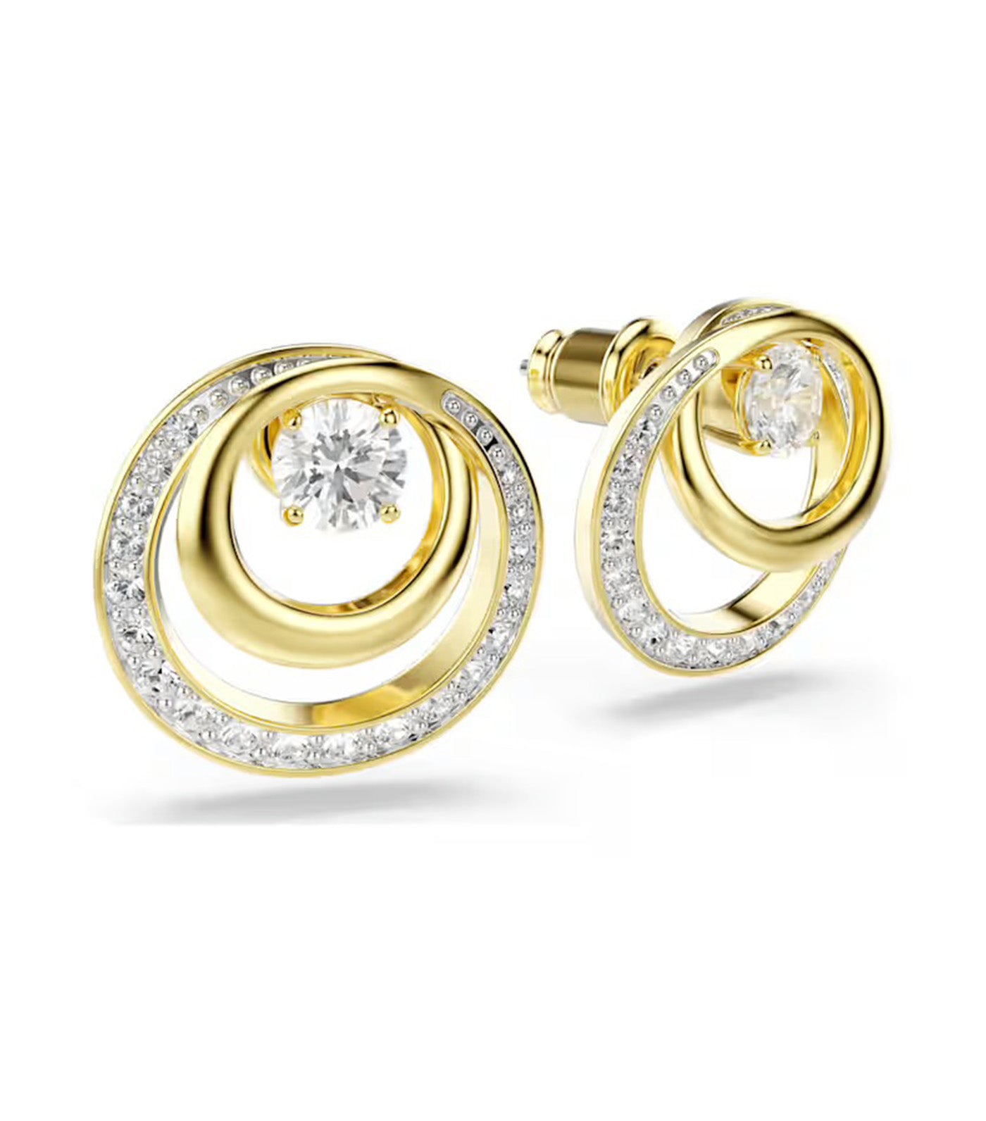 Hyperbola Stud Earrings Round Cut, Gold-Tone Plated, White