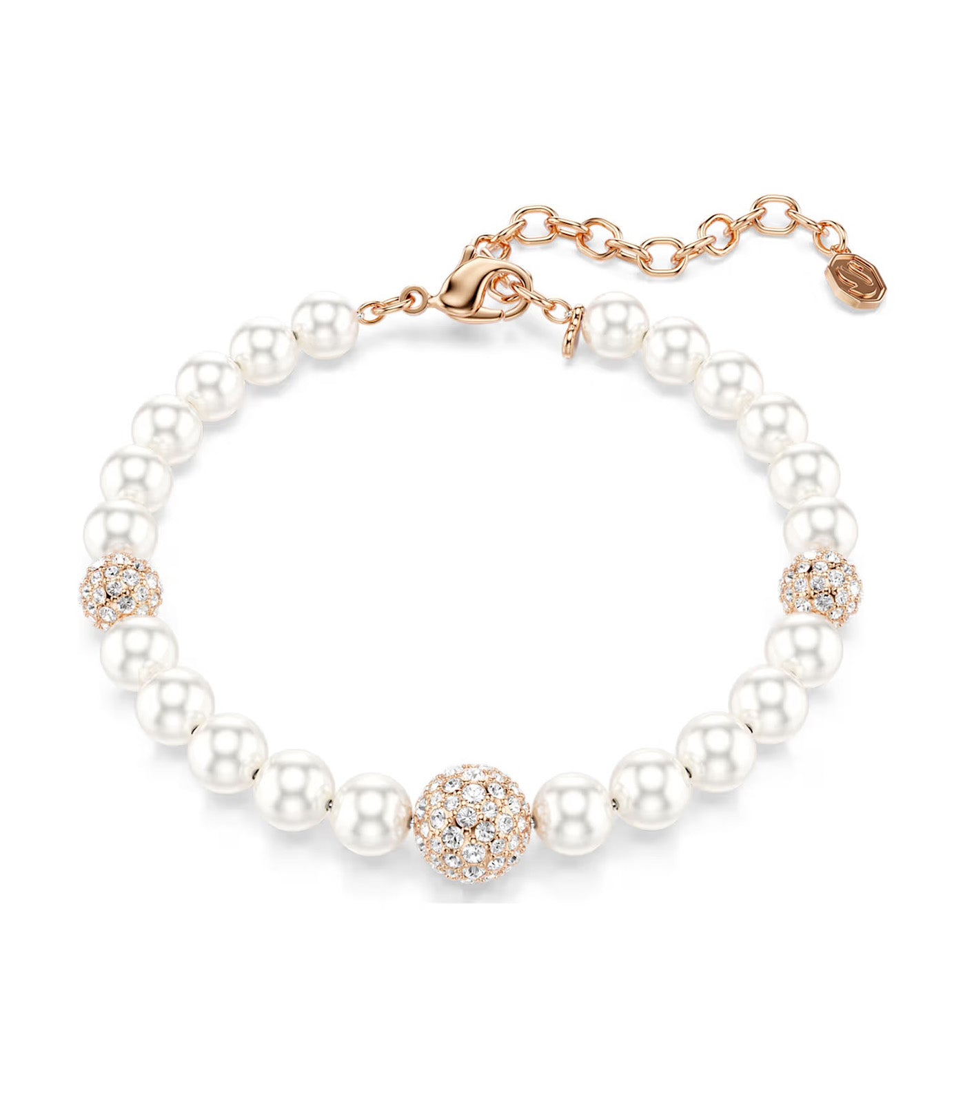 Matrix Bracelet Crystal Pearl, Round Cut, Rose Gold-Tone Plated, White