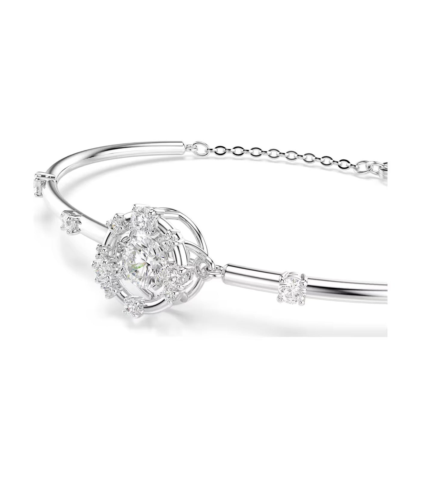 Constella Bangle Round Cut, Dancing Stone, Rhodium Plated, White