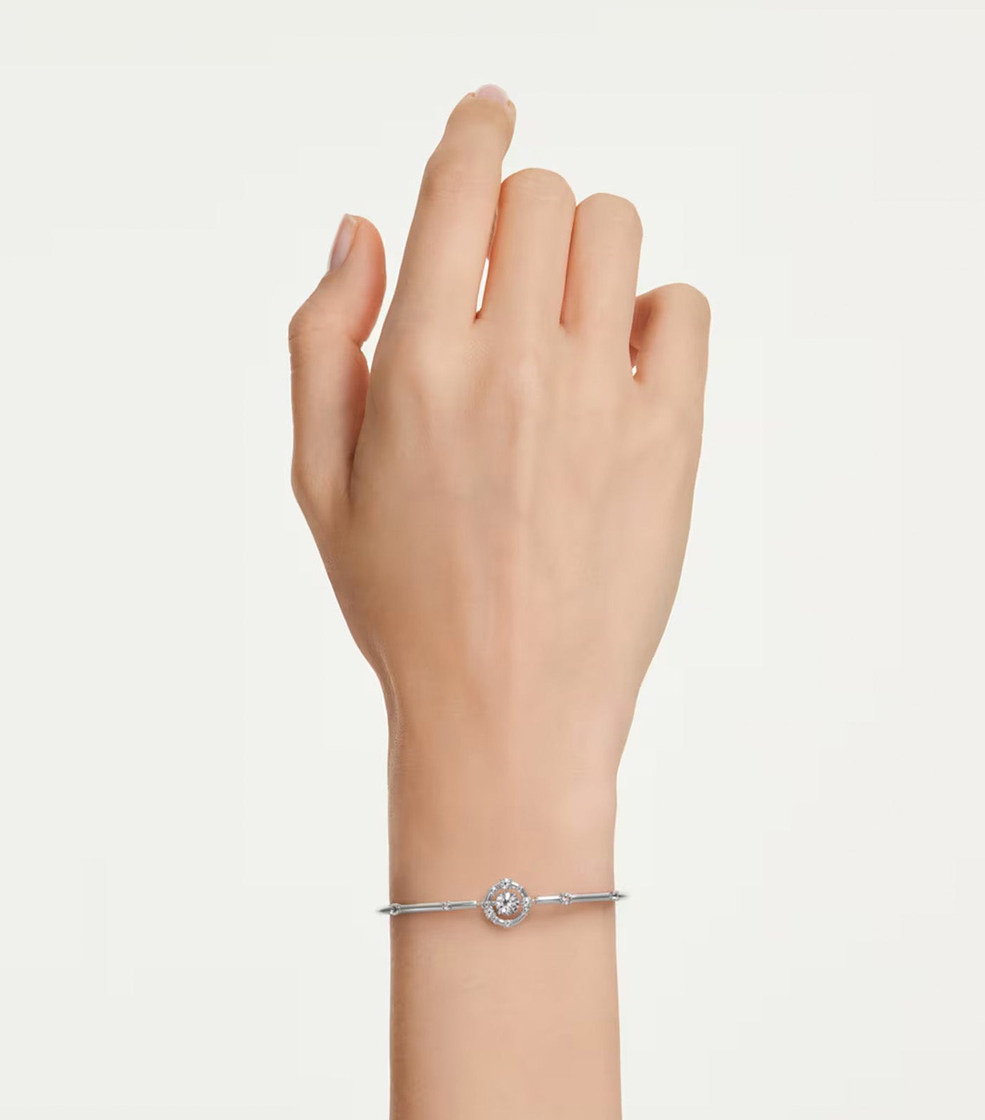 Constella Bangle Round Cut, Dancing Stone, Rhodium Plated, White